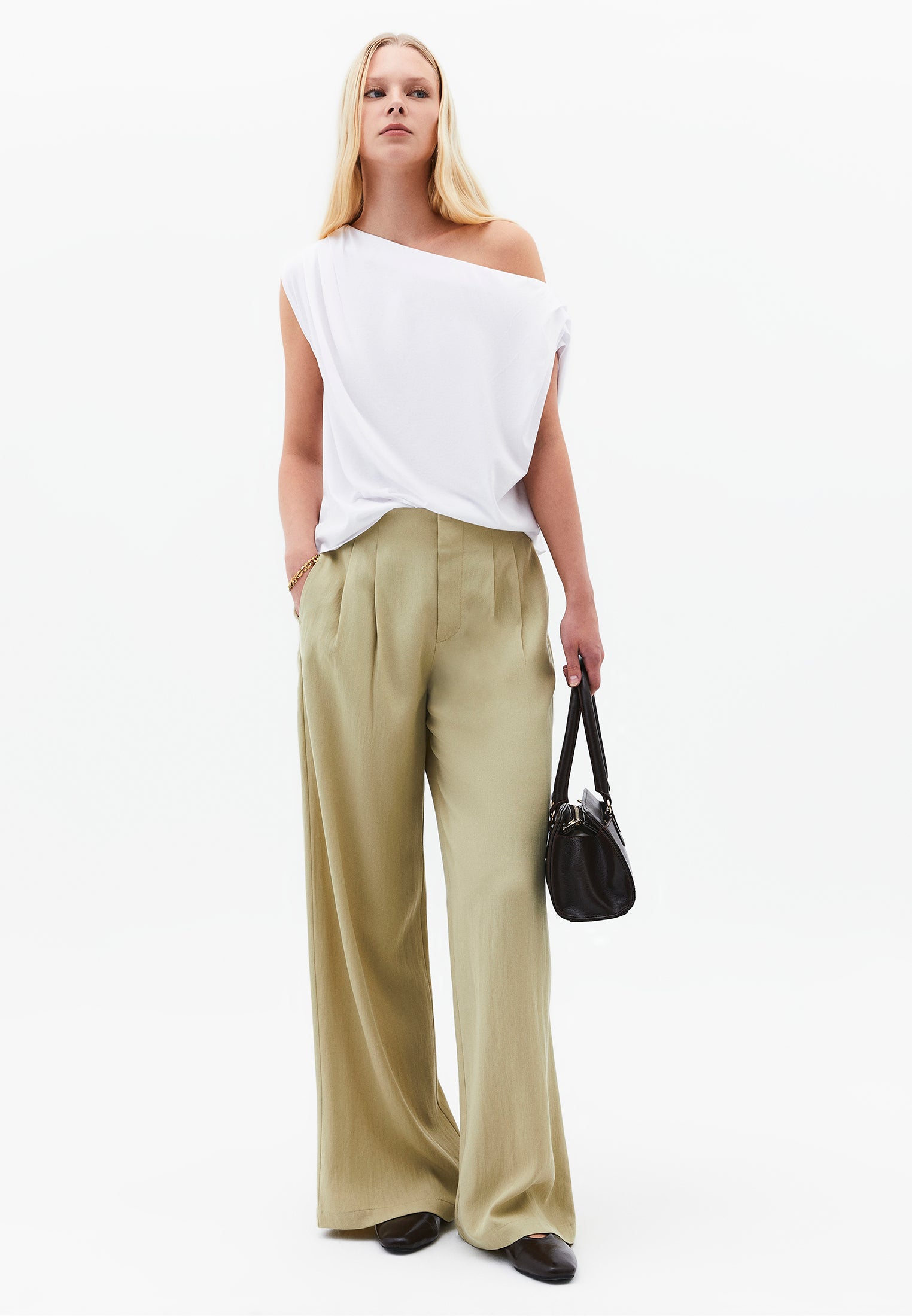 Ultra High Waist Wide Leg Pleated Pants - SAGE GREEN