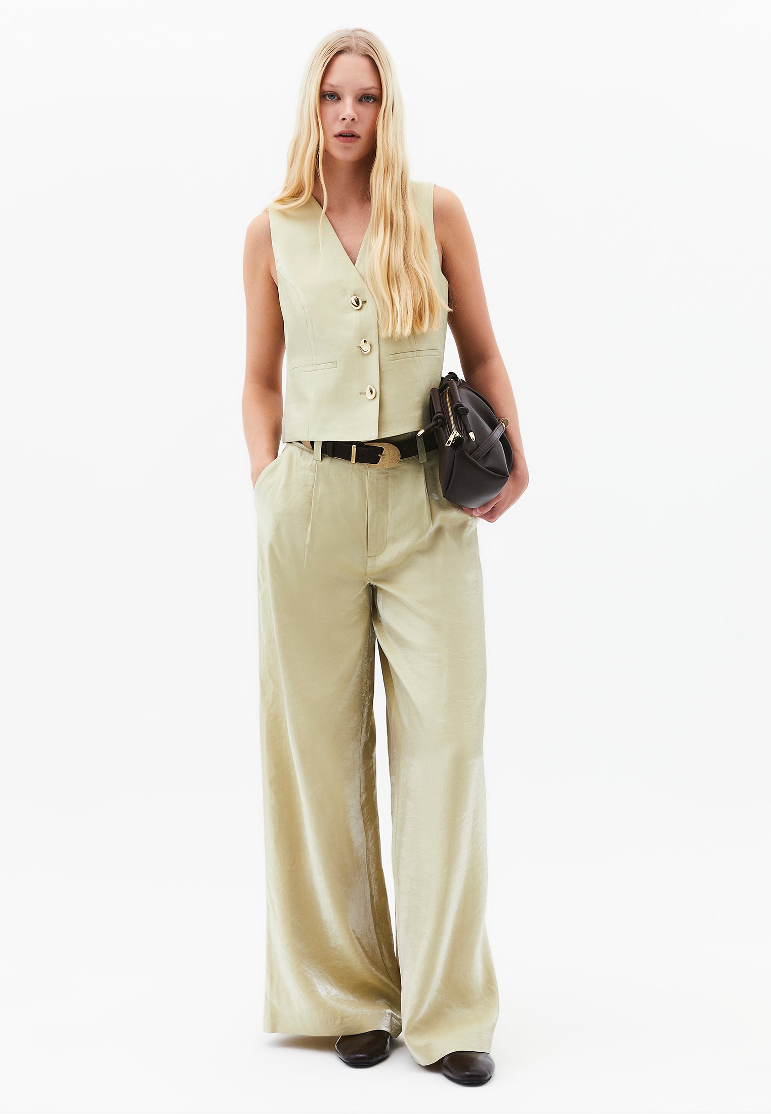 V Neck Loose Fit Vest - SAGE GREEN