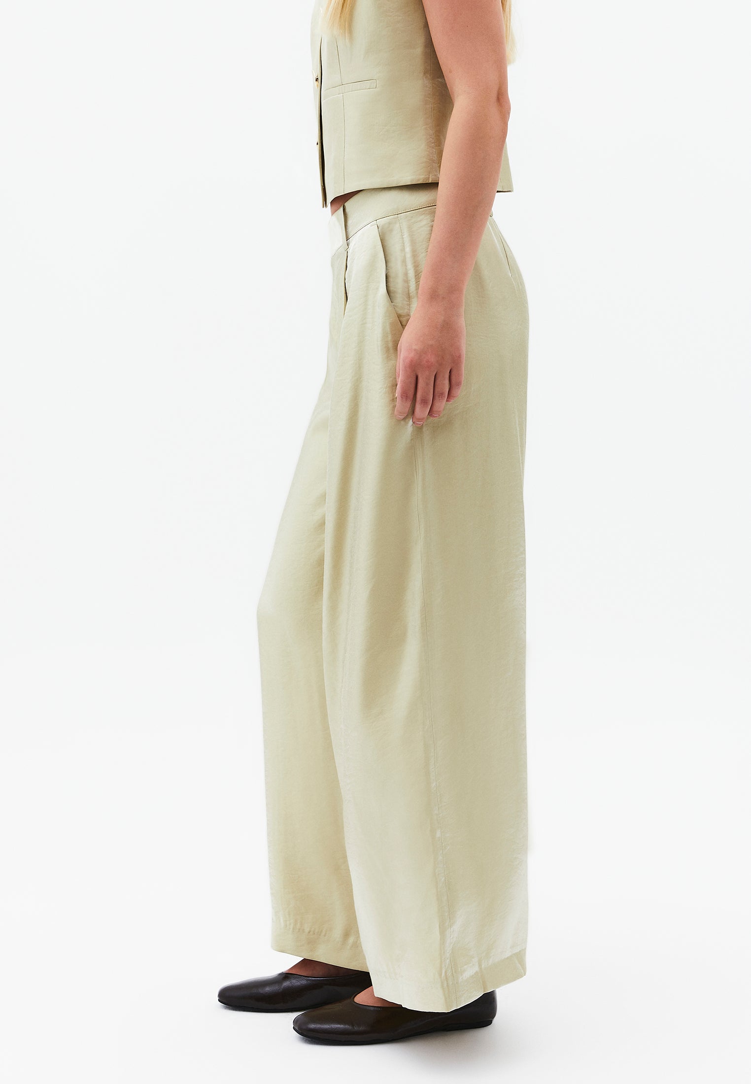 Wide Leg Trousers With Belt Detail - SAGE GREEN