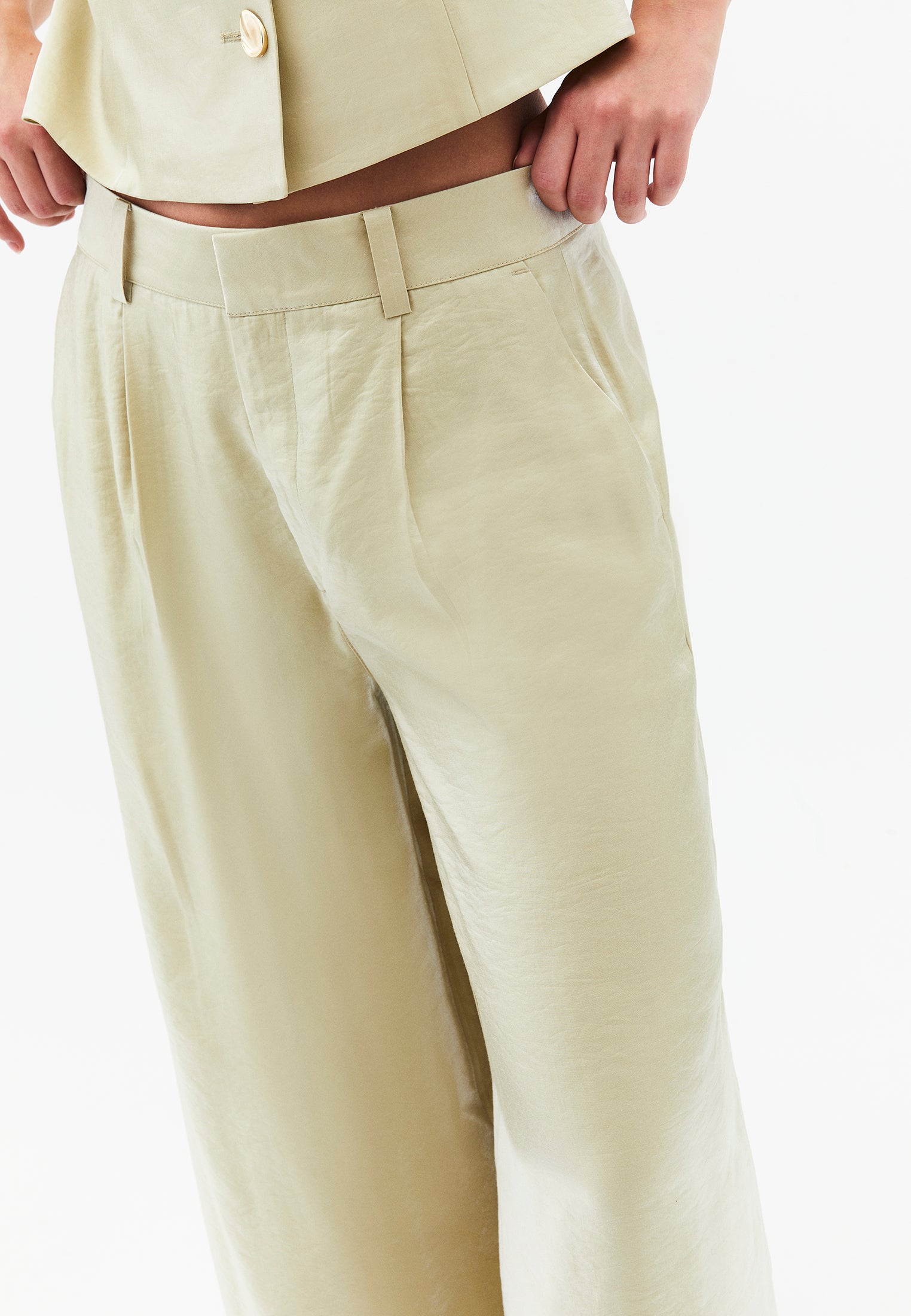 Wide Leg Trousers With Belt Detail - SAGE GREEN