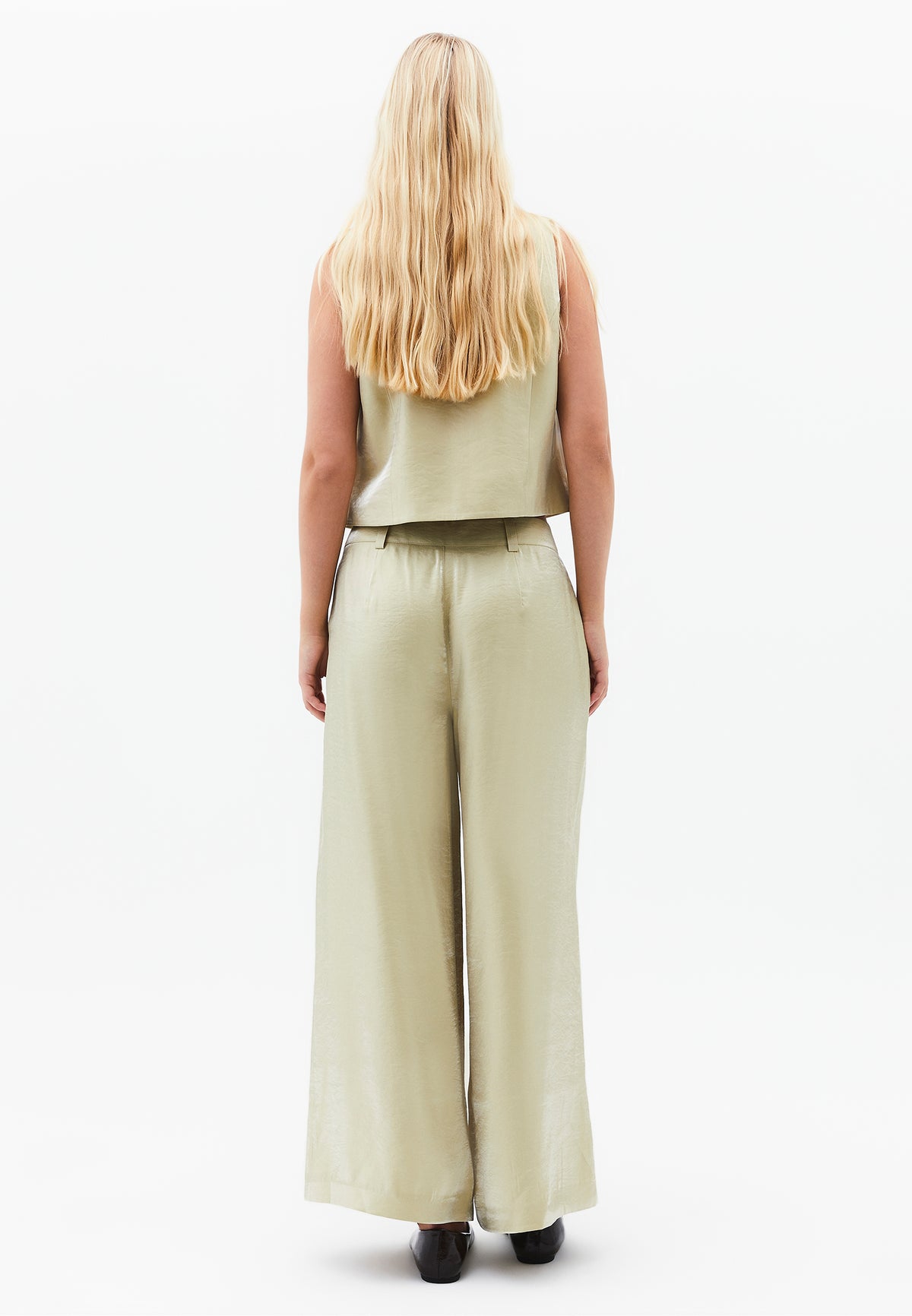 Wide Leg Trousers With Belt Detail - Green