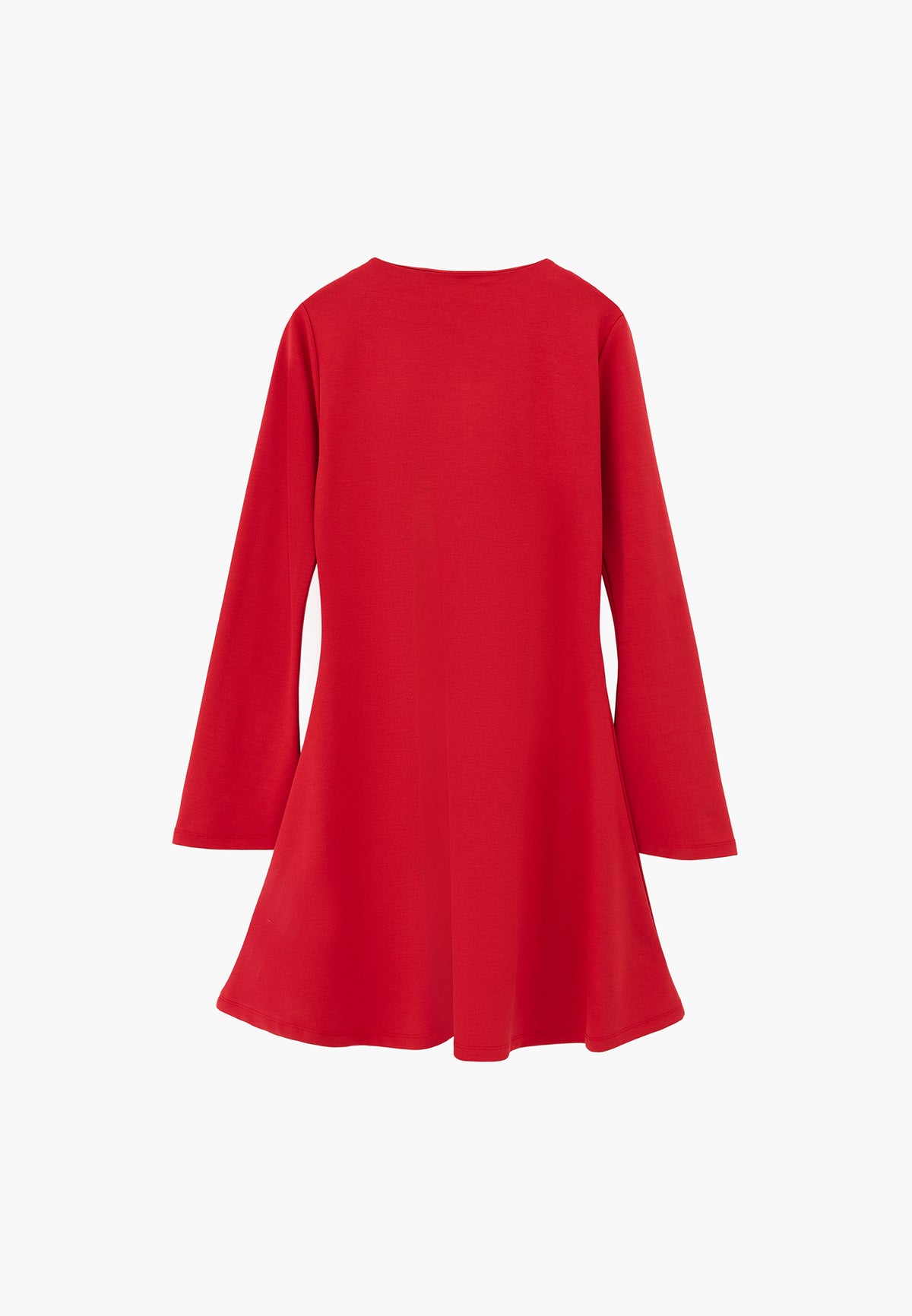 Flared Dress with Stand Collar and Long Sleeves - Red