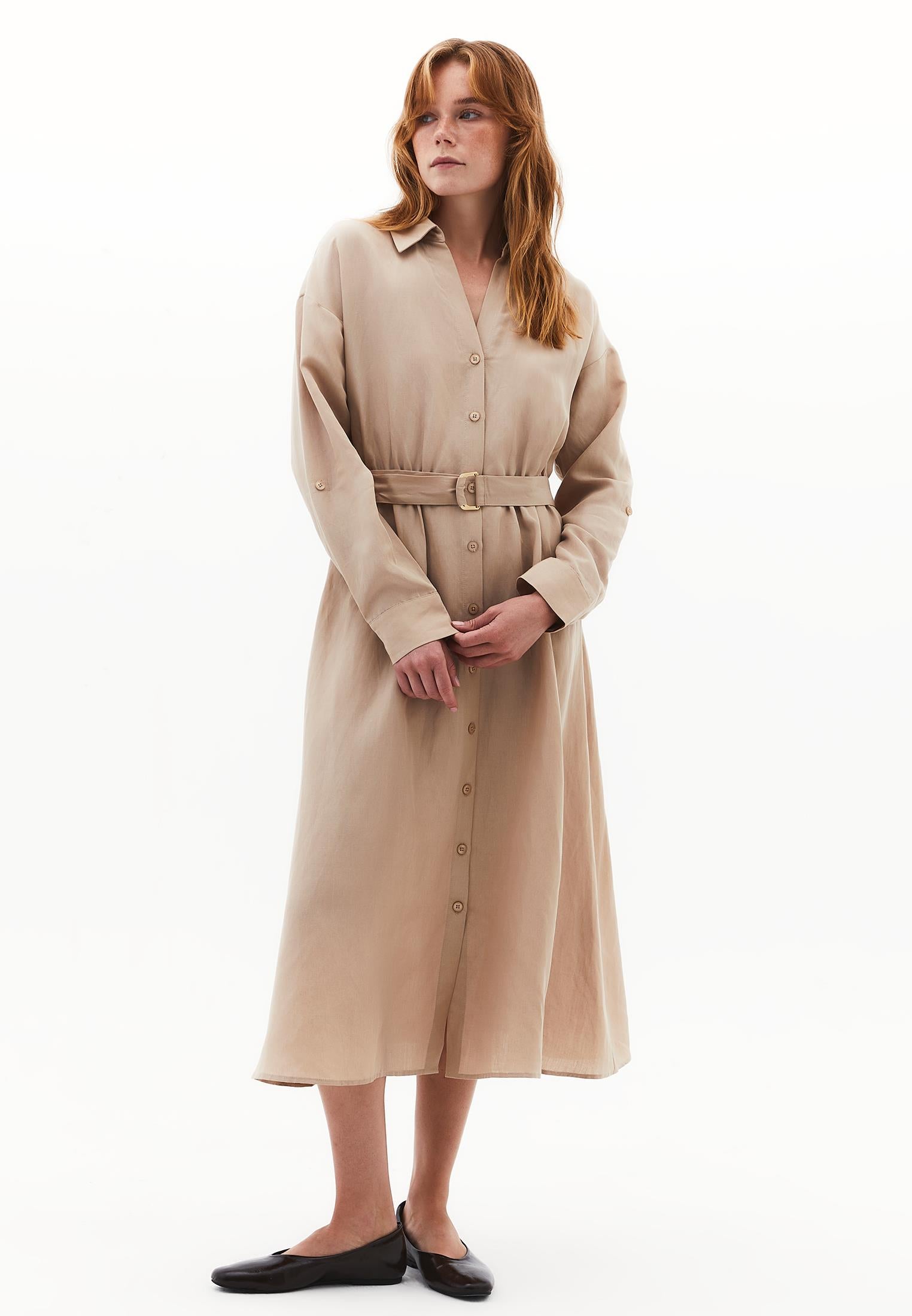 Long Dress With Belt Detail - SAVANNAH TAN
