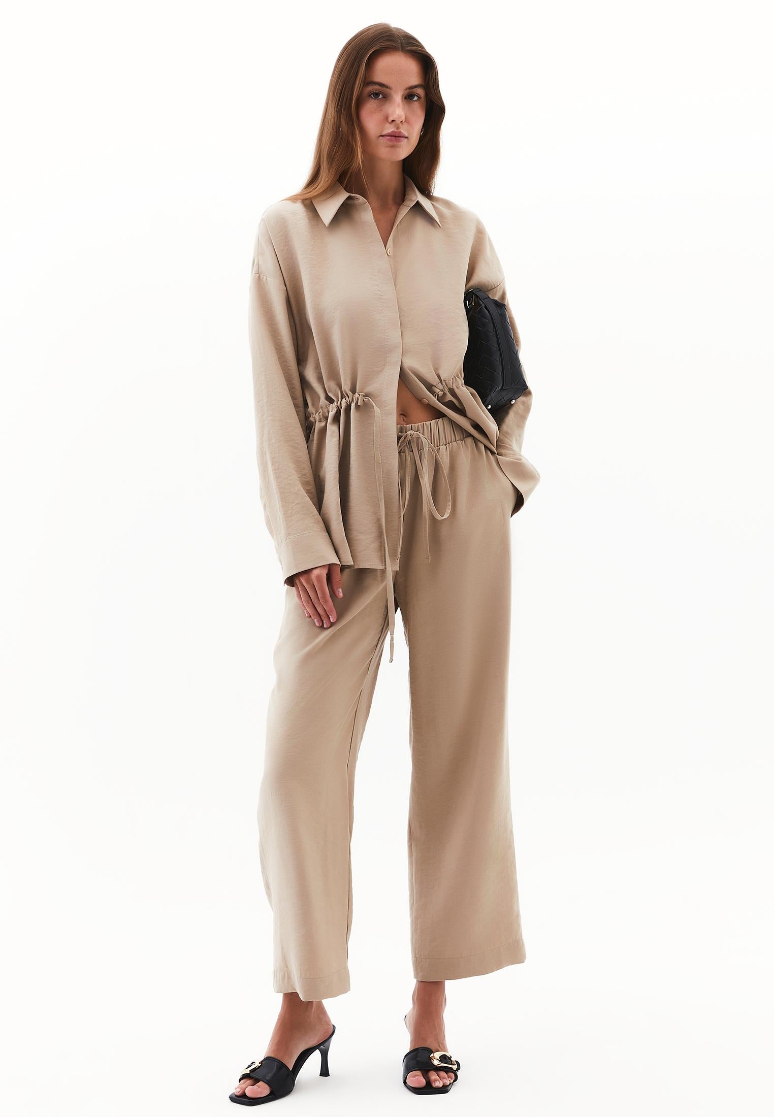 High Waist Elastic Pants - SAVANNAH TAN