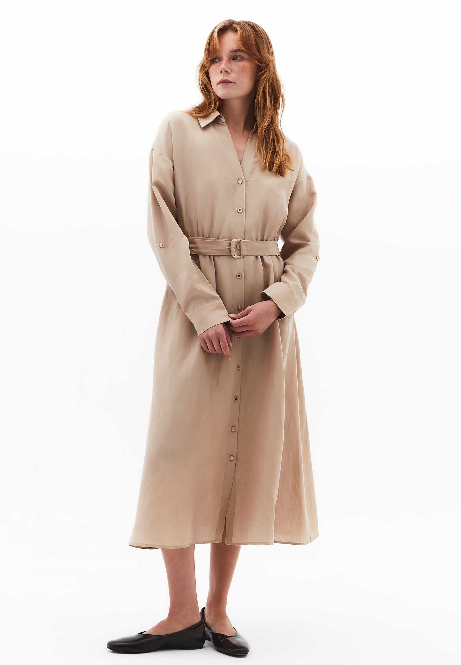 Belted long dress - SAVANNAH TAN