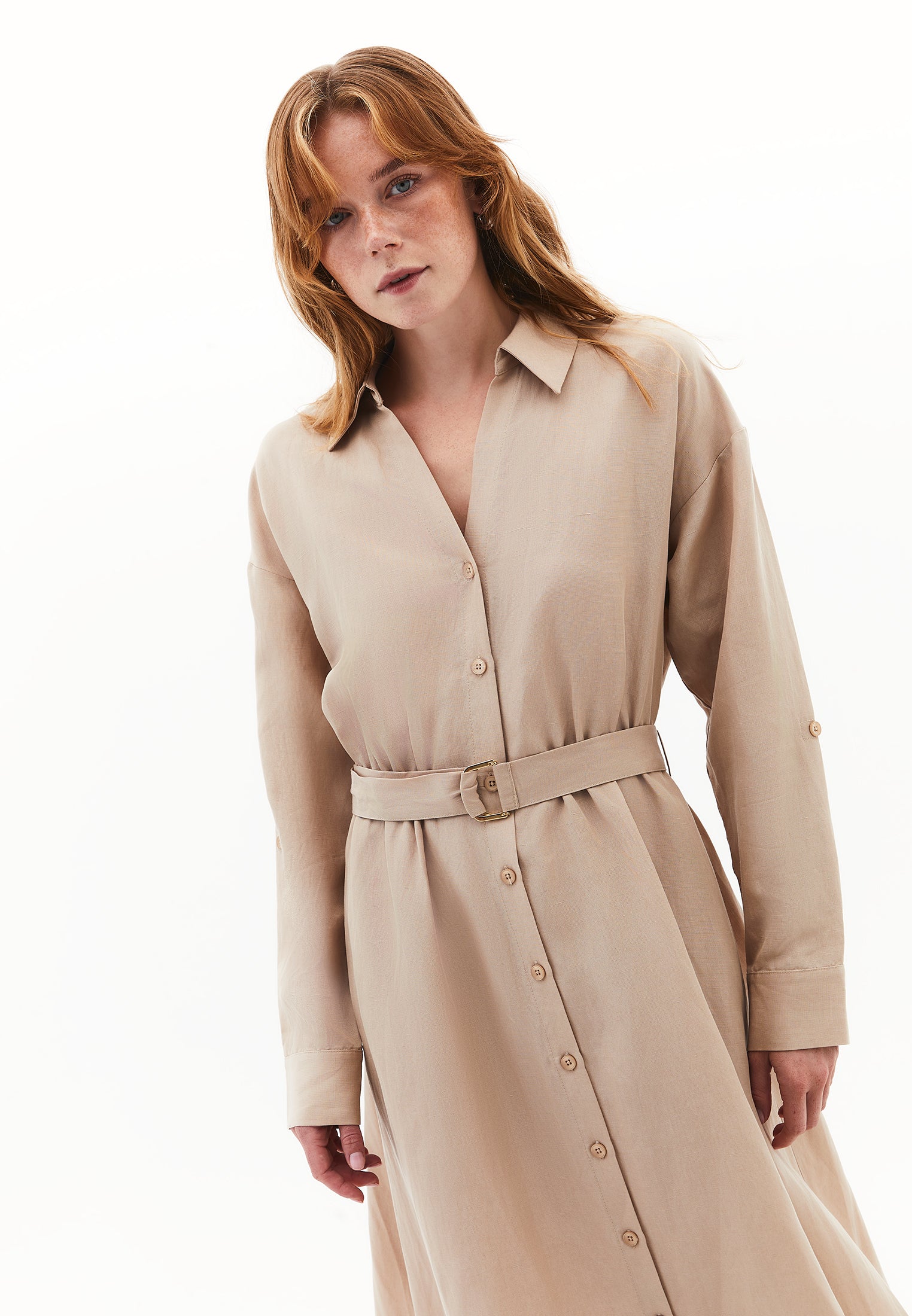 Belted long dress - SAVANNAH TAN