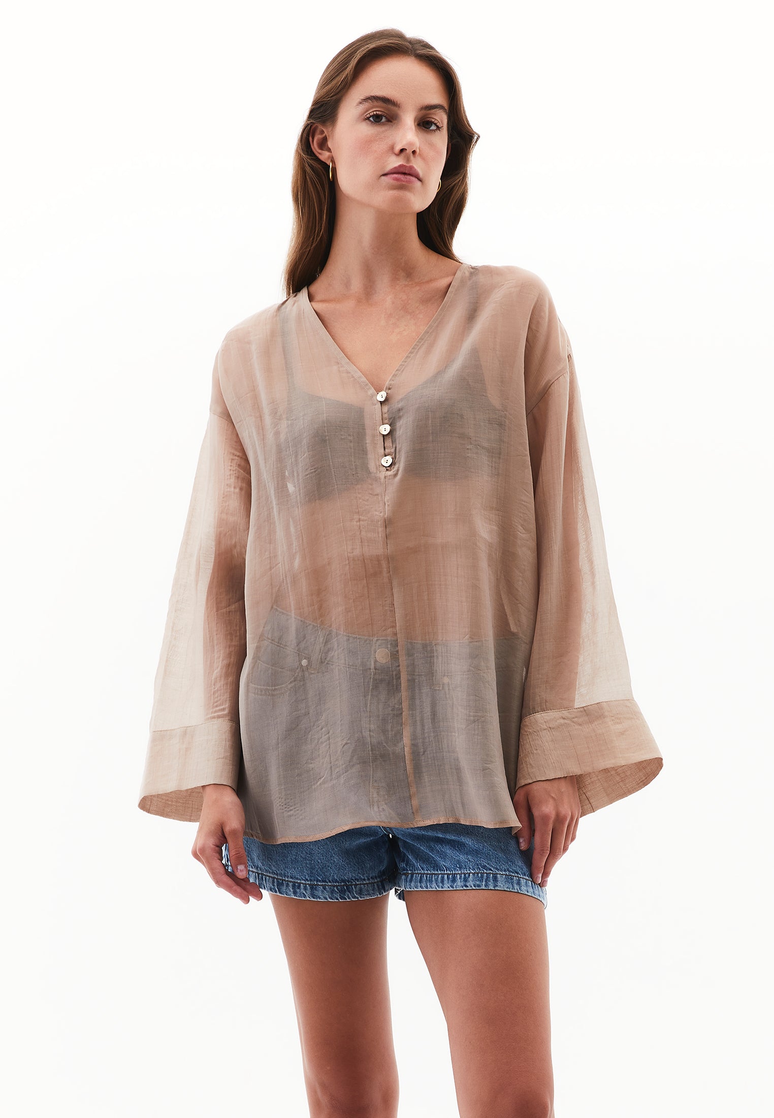 Button detailed tunic blouse - SAVANNAH TAN