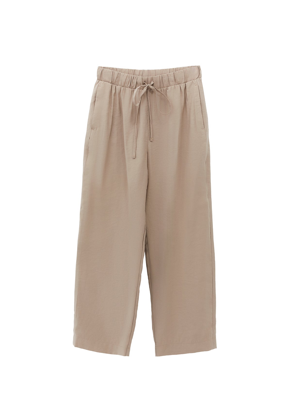 High Waist Elastic Pants - Beige
