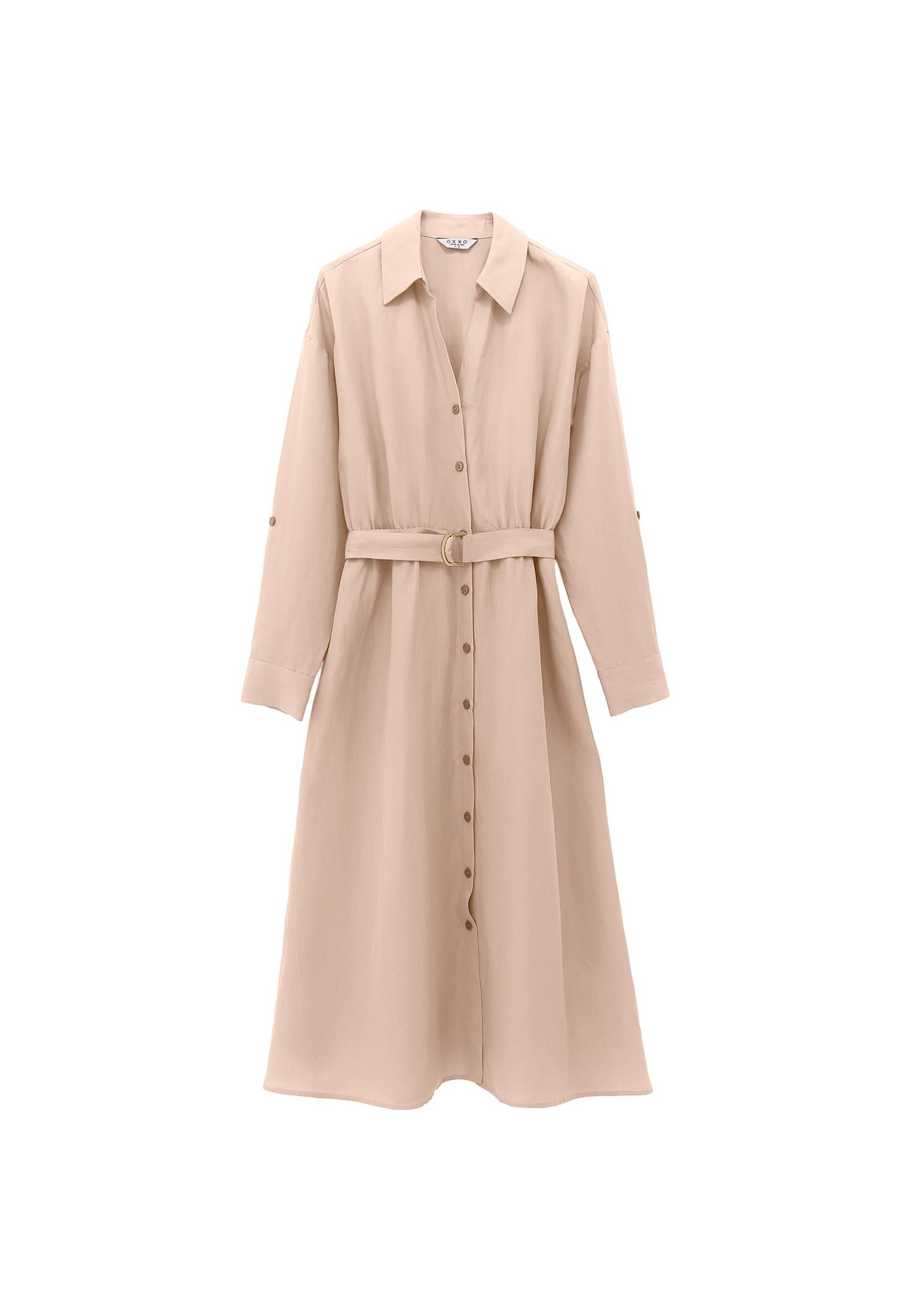 Long Dress With Belt Detail - SAVANNAH TAN
