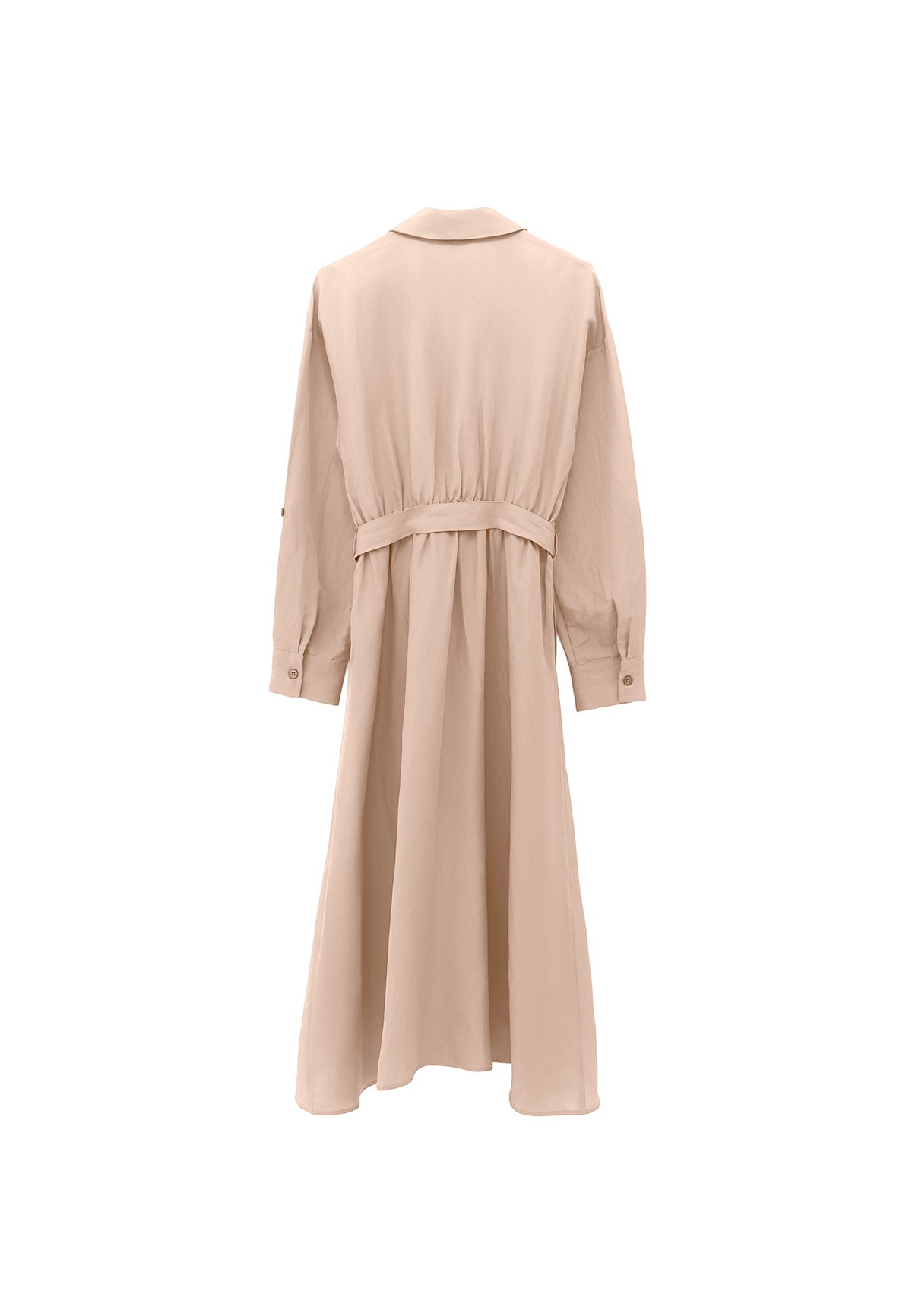 Long Dress With Belt Detail - Beige