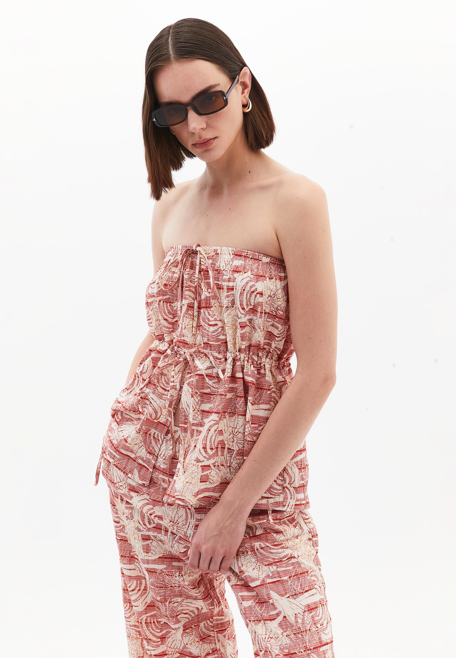 Strapless Viscose Blouse - SHELL COMB