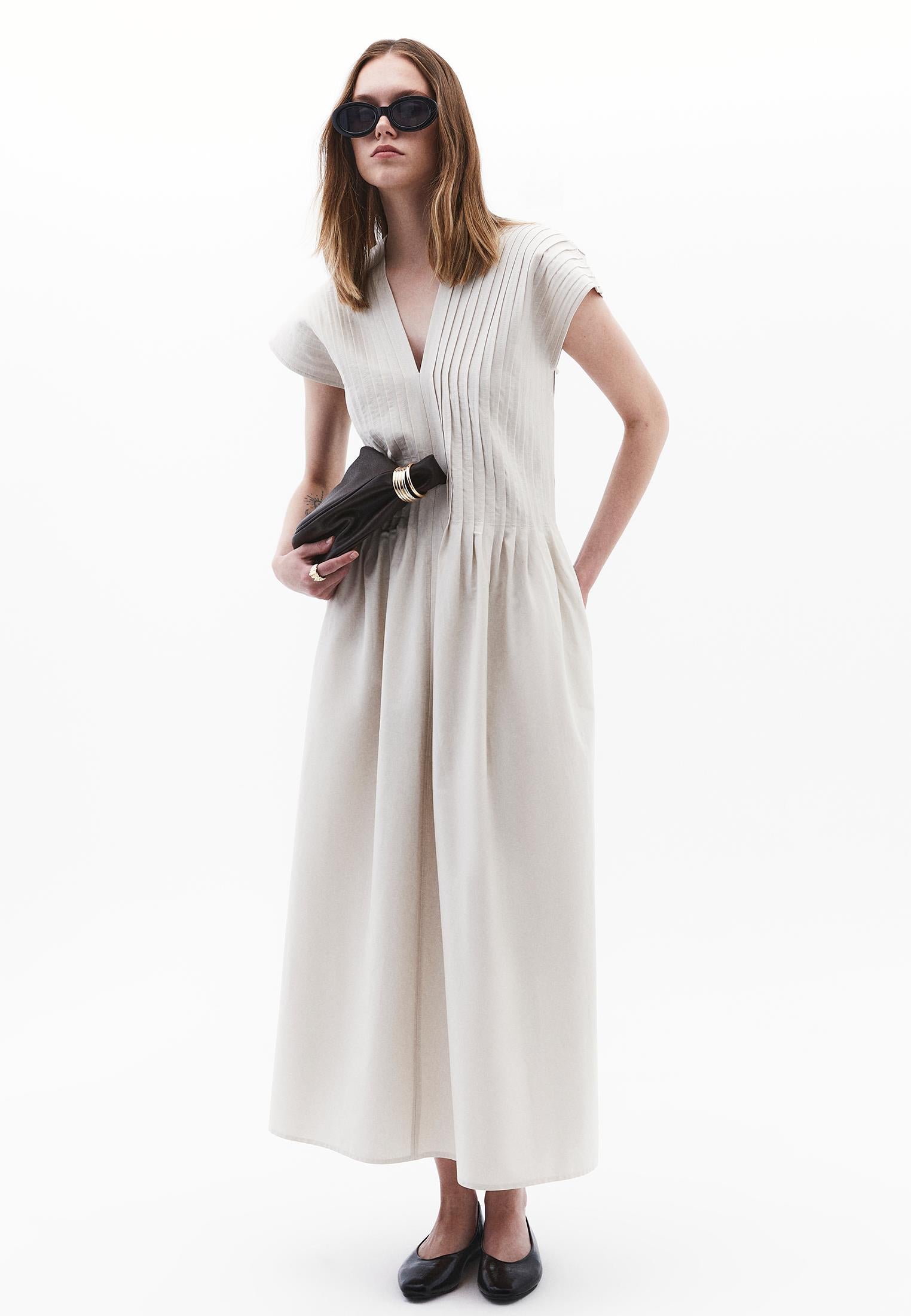 Flared V-Neck Long Dress - SILVER BIRCH