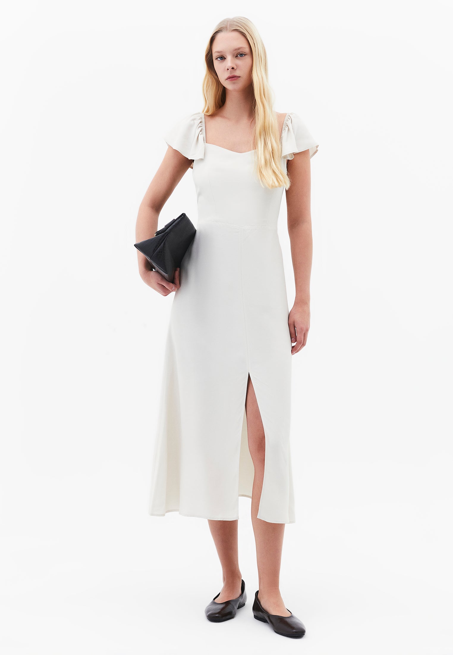 Sweetheart Neckline Midi Dress - SILVER BIRCH