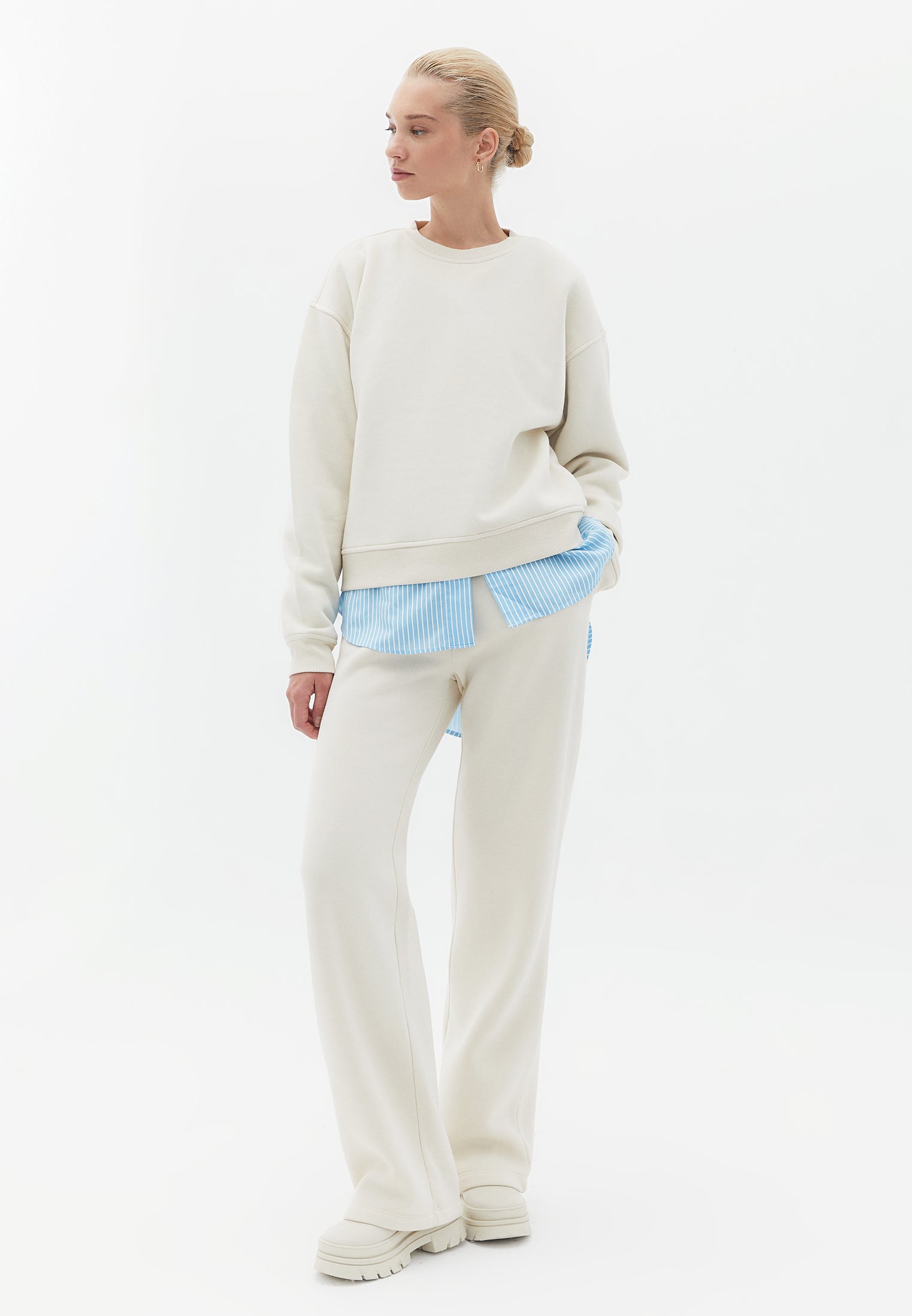 Pleated Straight Leg Pants - SILVER BIRCH
