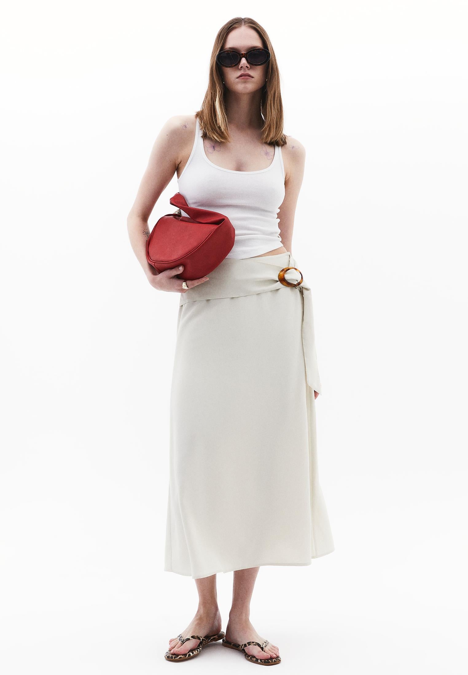 Buckled Viscose Midi Skirt - SILVER BIRCH