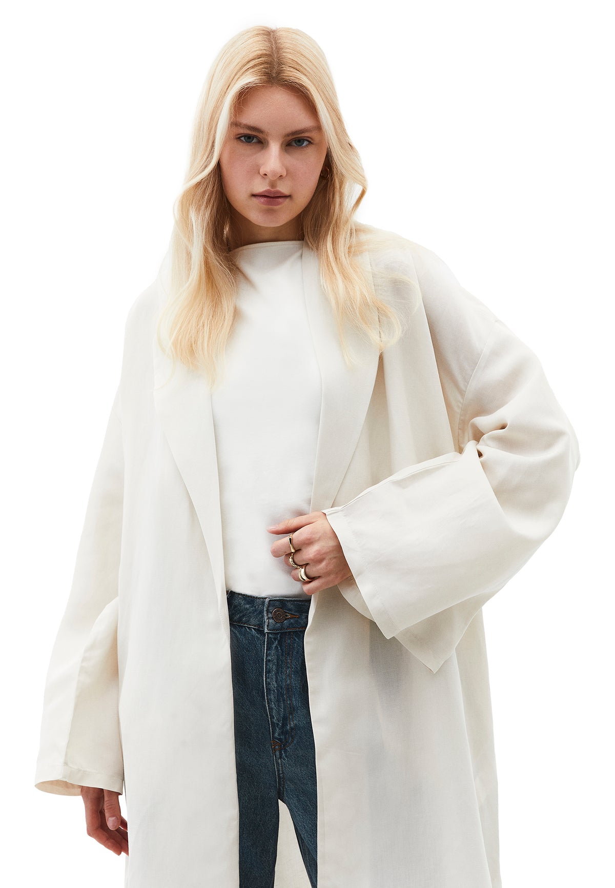 Kimono Tunic With Slit Detail - Cream