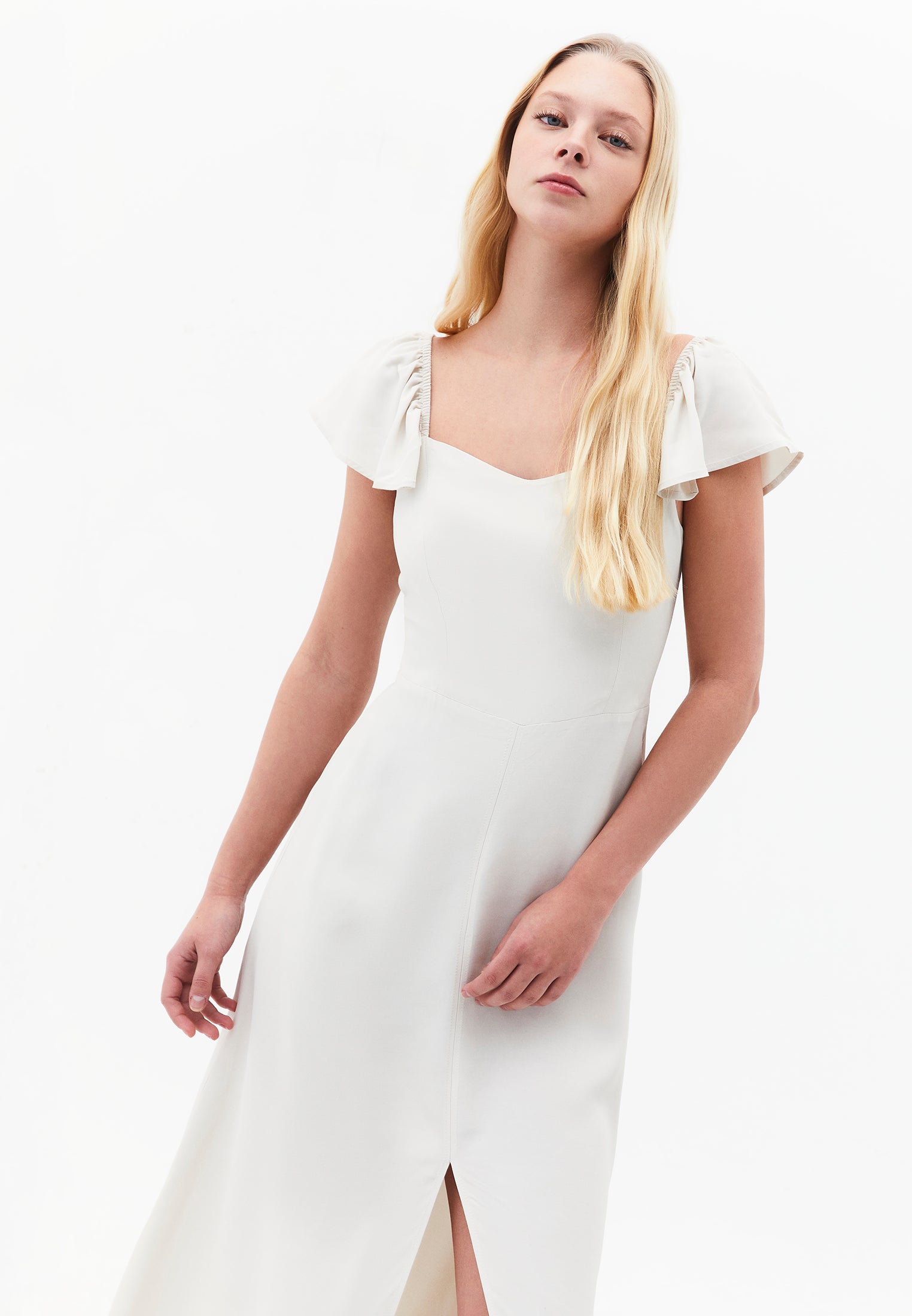 Sweetheart Neckline Midi Dress - SILVER BIRCH