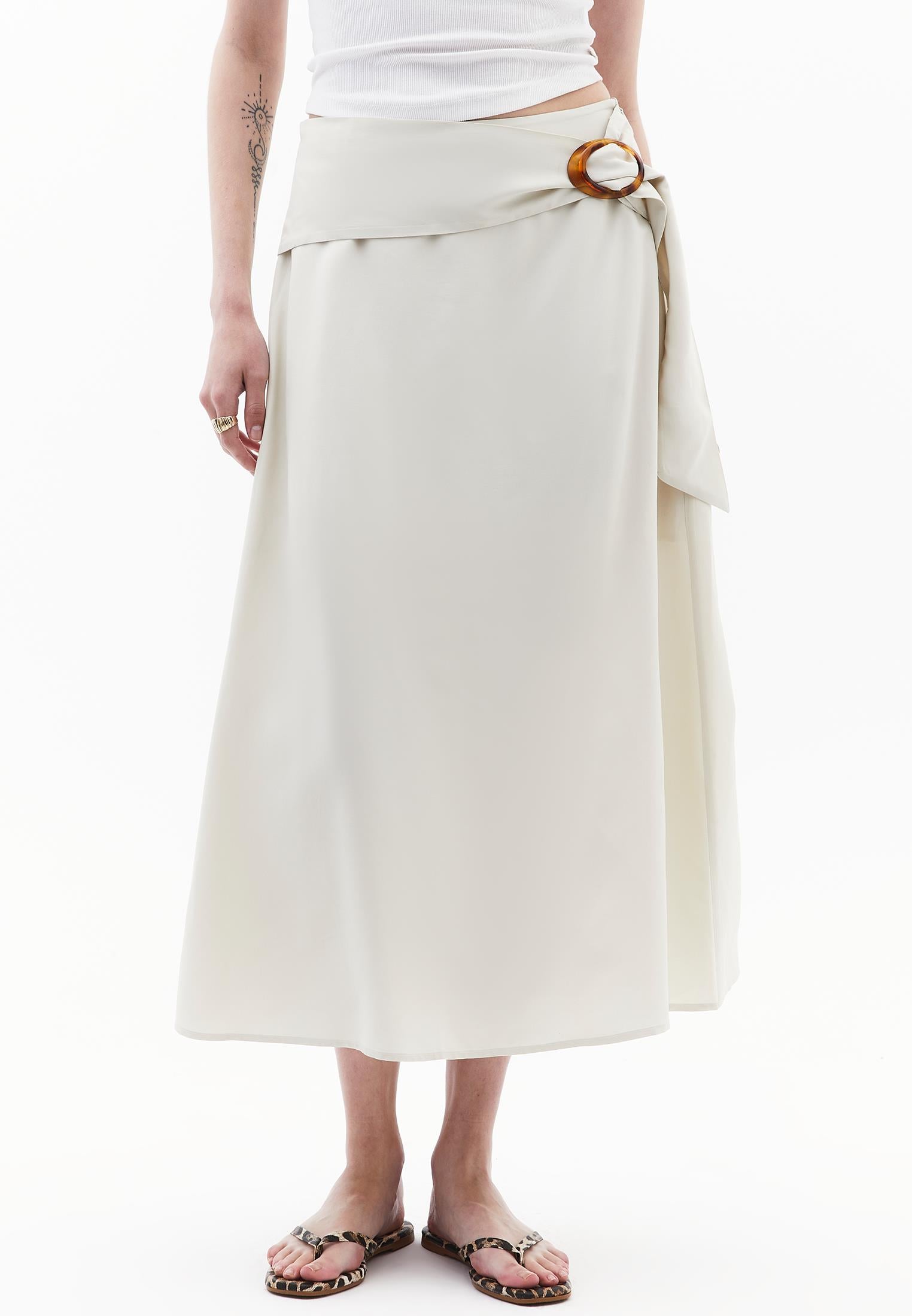 Buckled Viscose Midi Skirt - SILVER BIRCH
