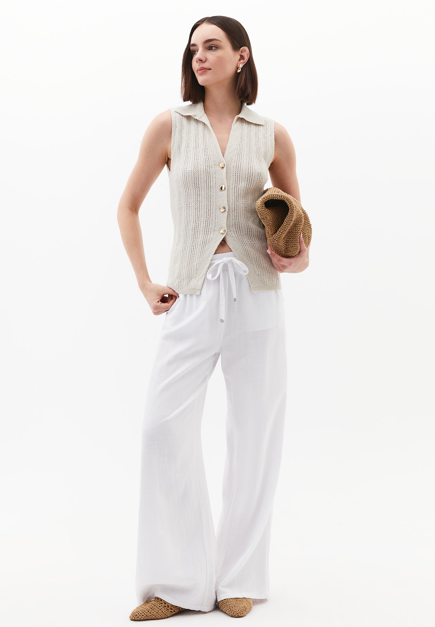 V Neck Boucle Vest - SILVER BIRCH