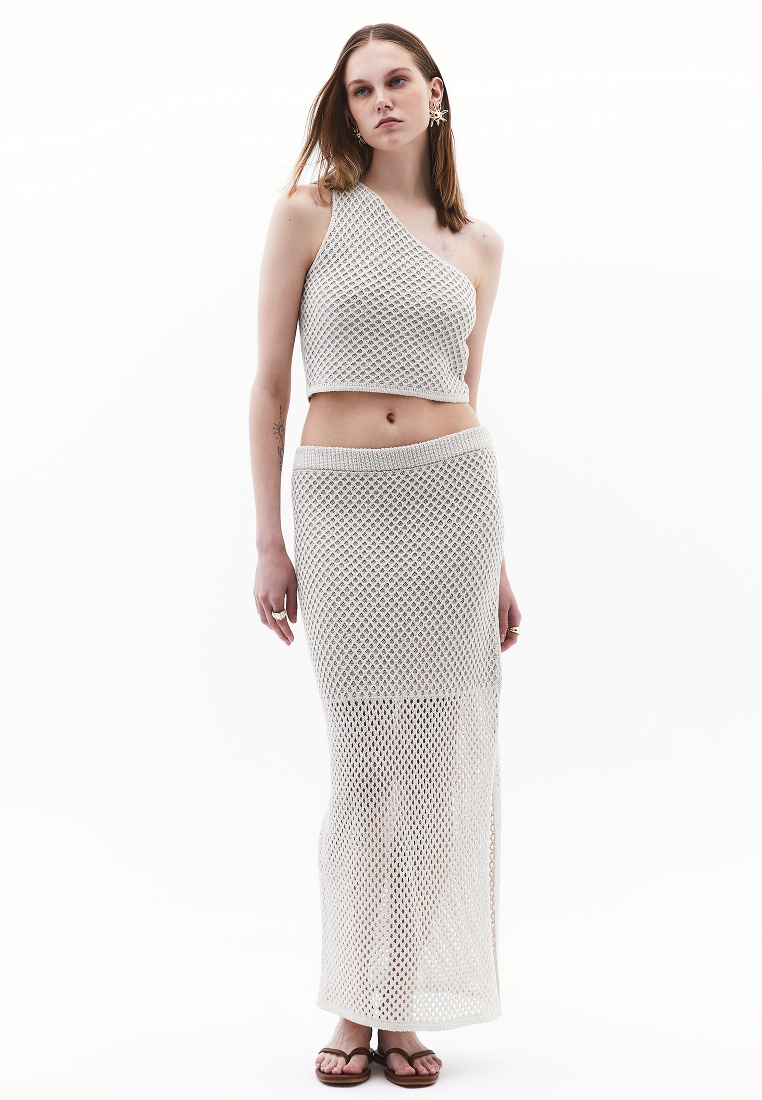 One Shoulder Ajour Tank - SILVER BIRCH