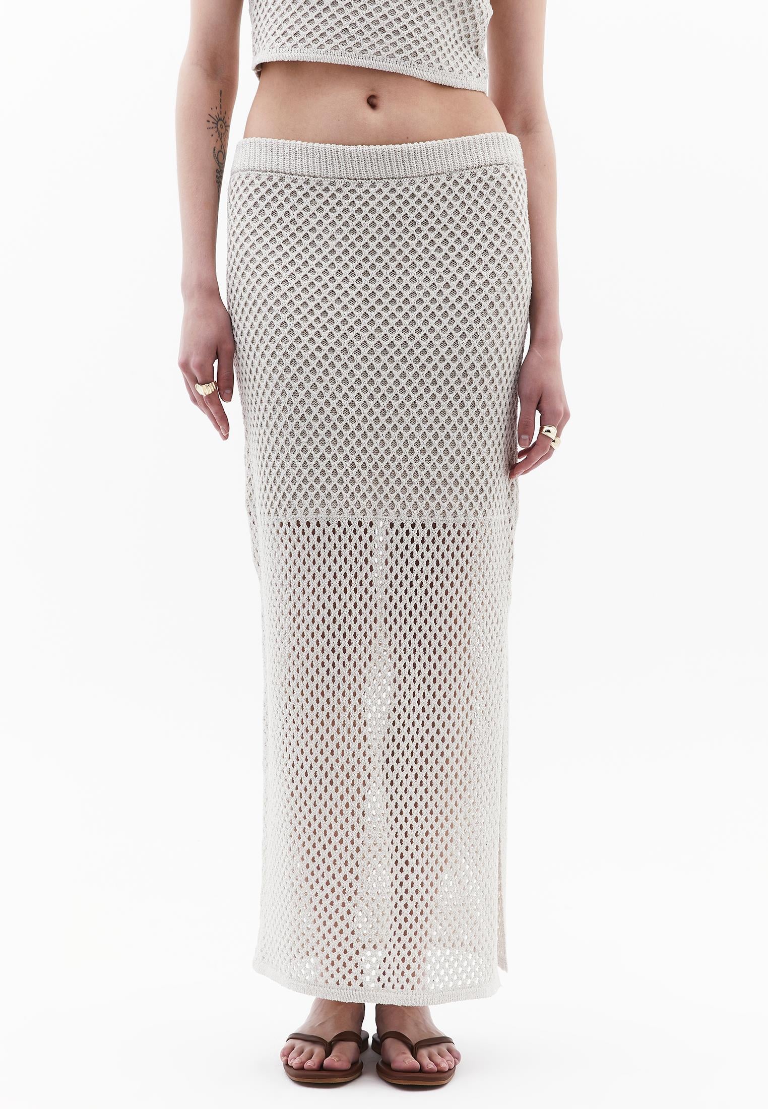 Ajour Midi Skirt - SILVER BIRCH