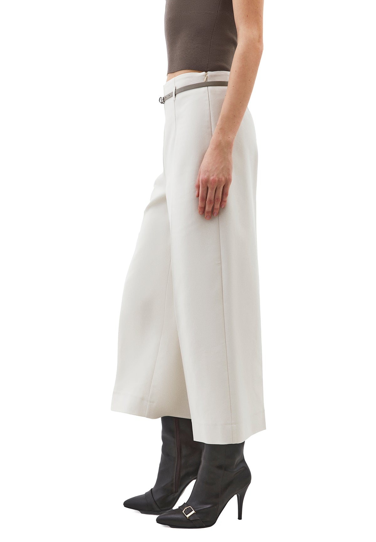 Ultra High Waist Belted Culotte Pants - SILVER BIRCH