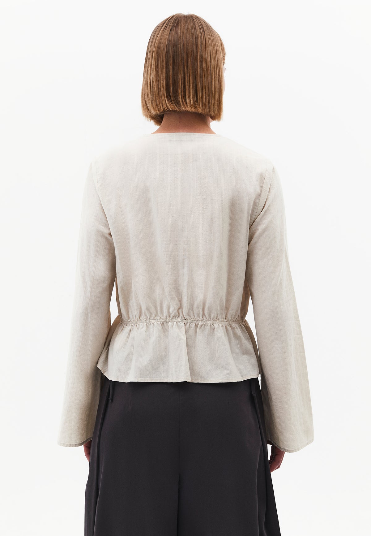 Slim Fit Blouse With Mandarin Collar And Long Sleeves - Cream