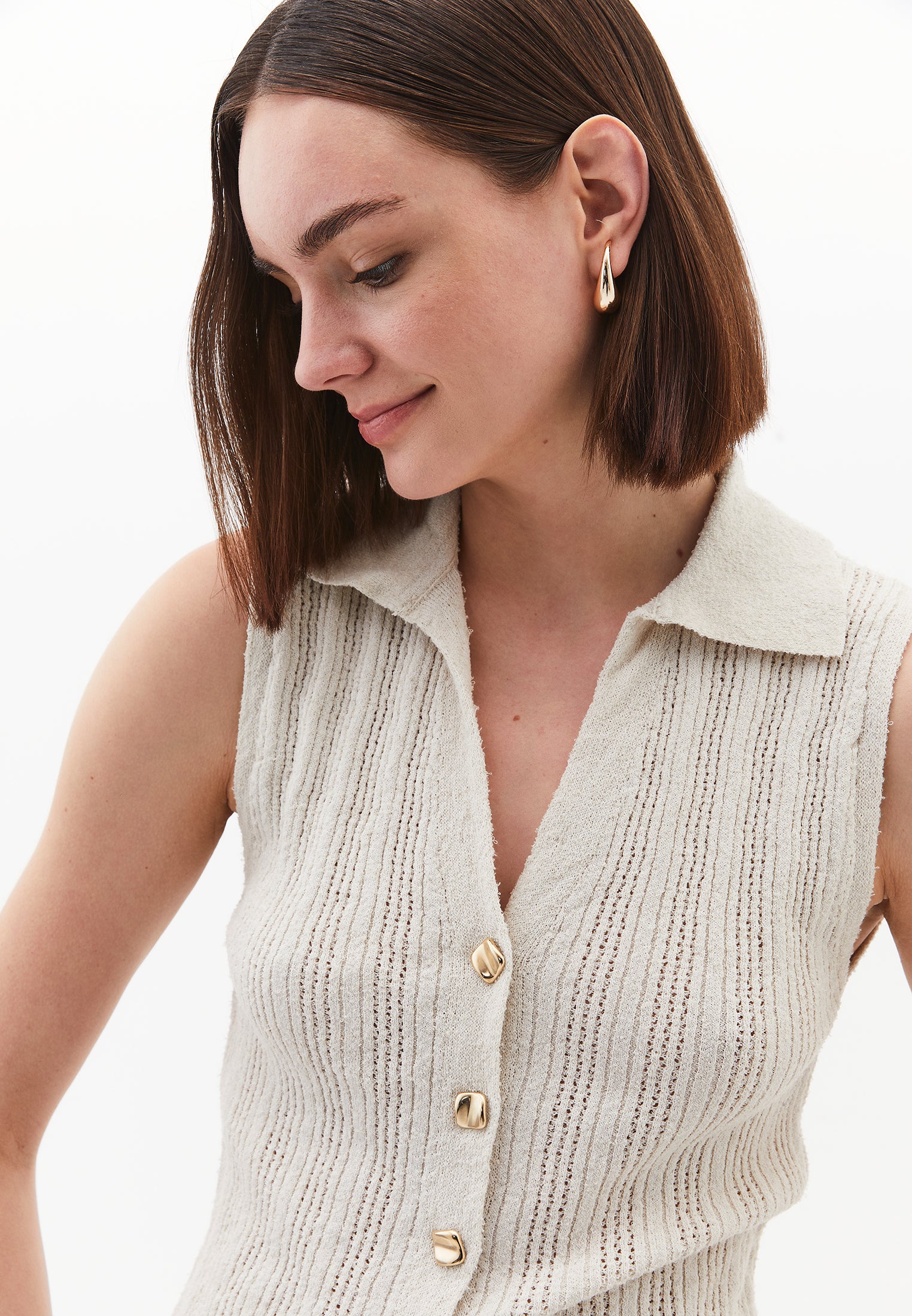 V Neck Boucle Vest - SILVER BIRCH