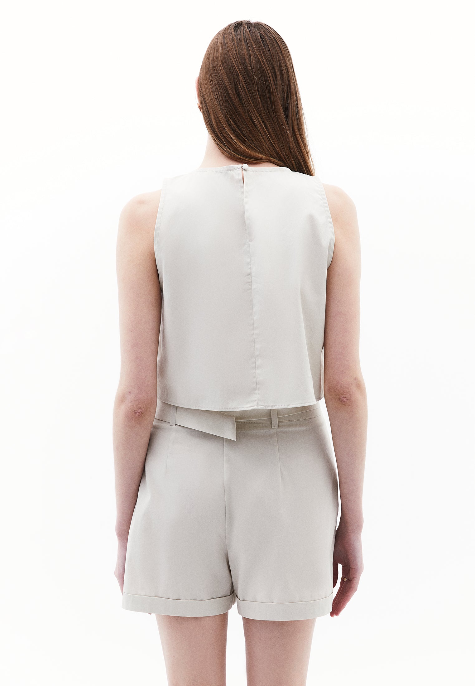 Sleeveless Tank Top With Crew Neck - SILVER BIRCH