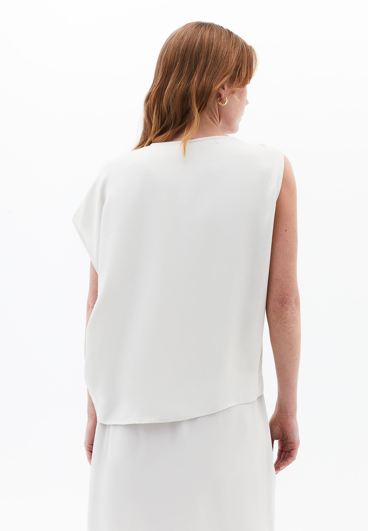 Boat Neck Short Sleeve Asymmetric Blouse - SILVER BIRCH