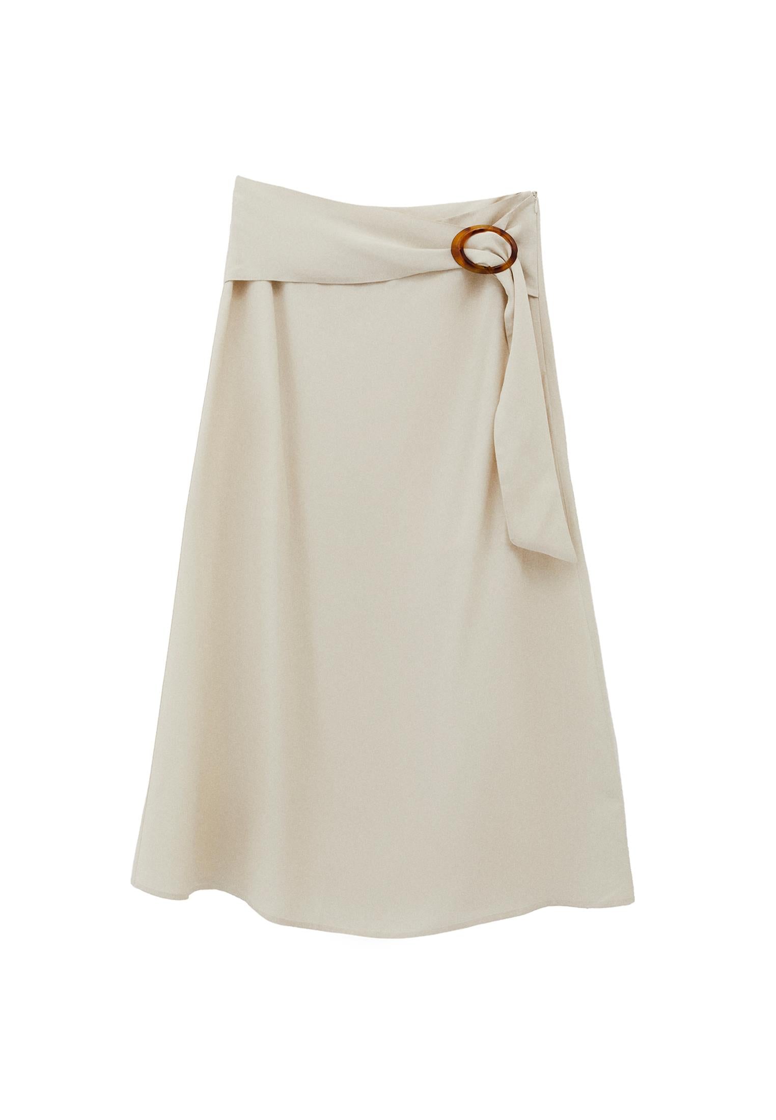 Buckled Viscose Midi Skirt - SILVER BIRCH
