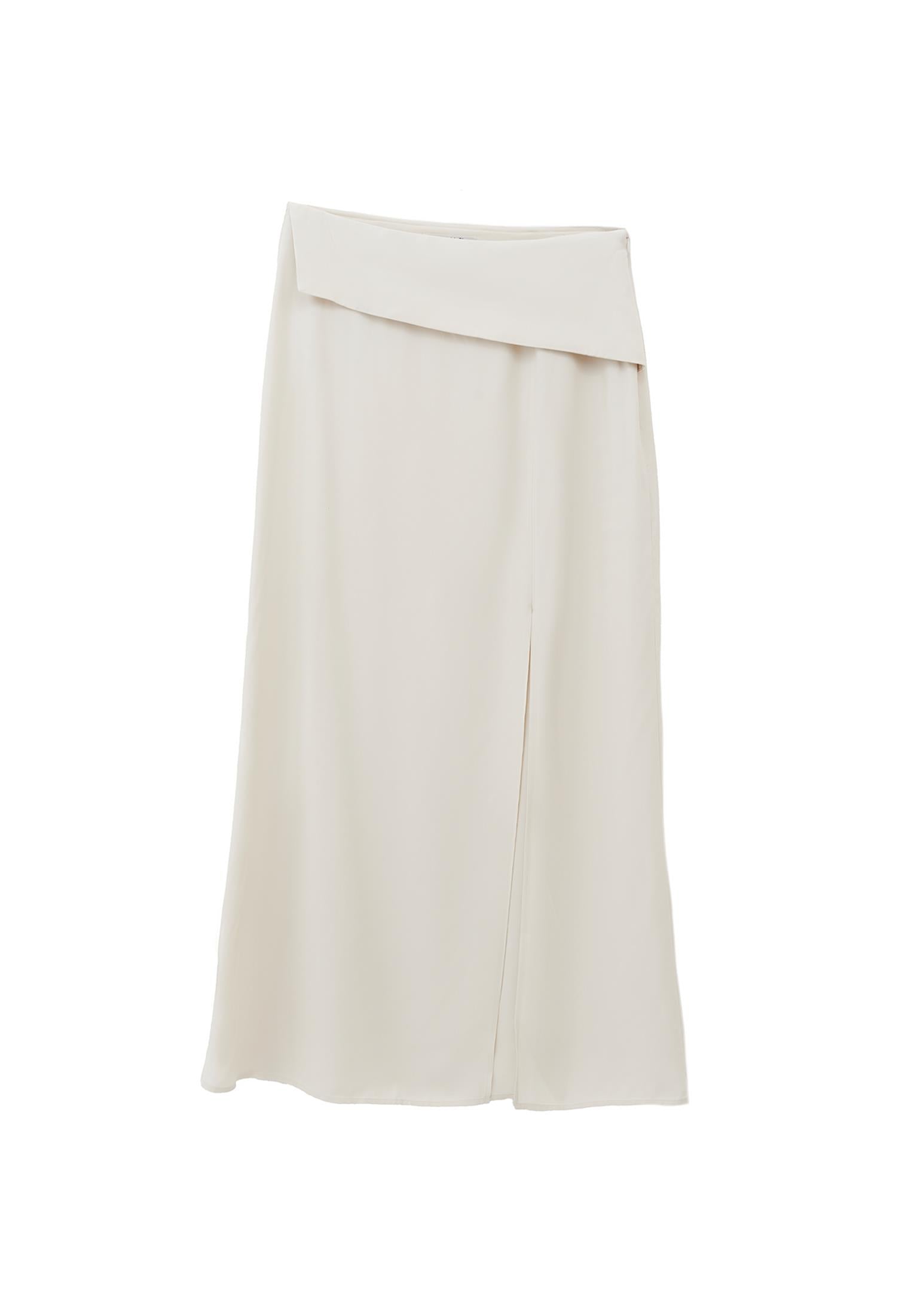High Waist Long Satin Skirt - SILVER BIRCH