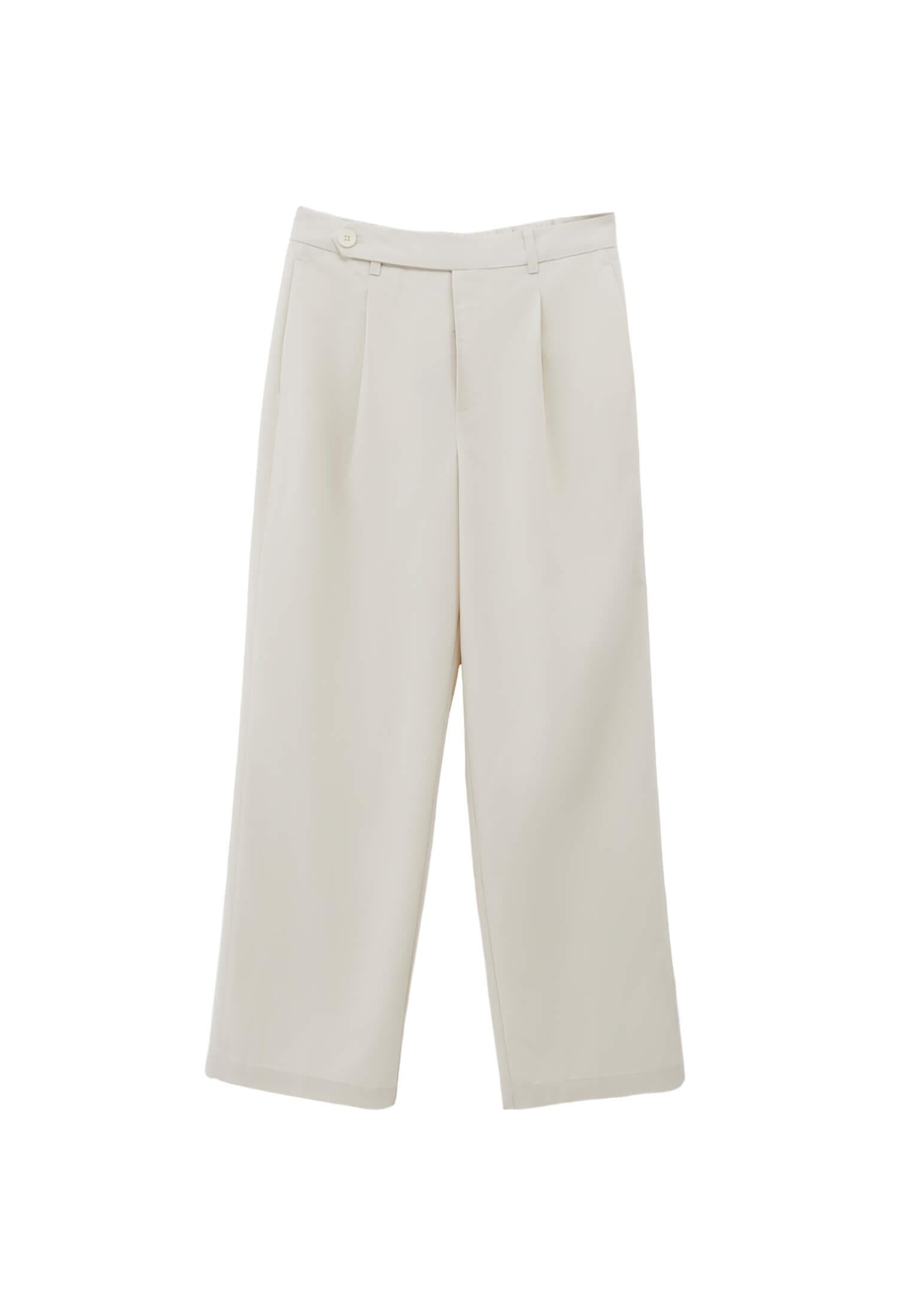 Pleated Straight Leg Pants - SILVER BIRCH