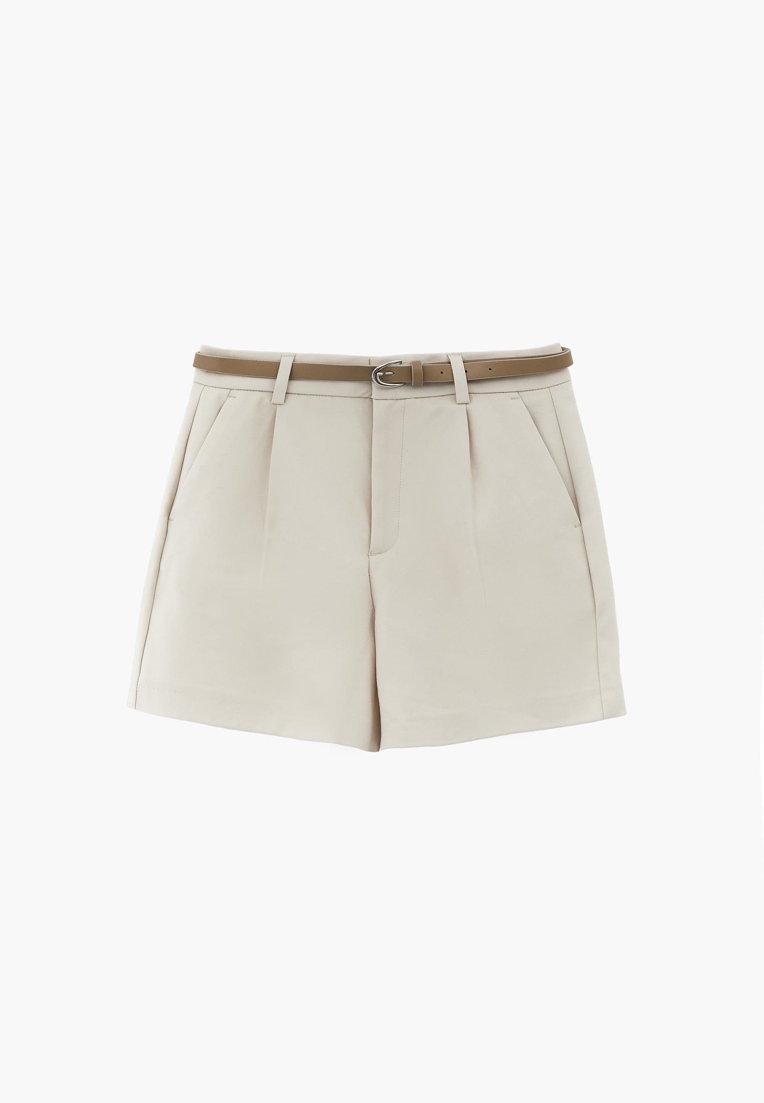 High Waist Shorts With Pockets - SILVER BIRCH