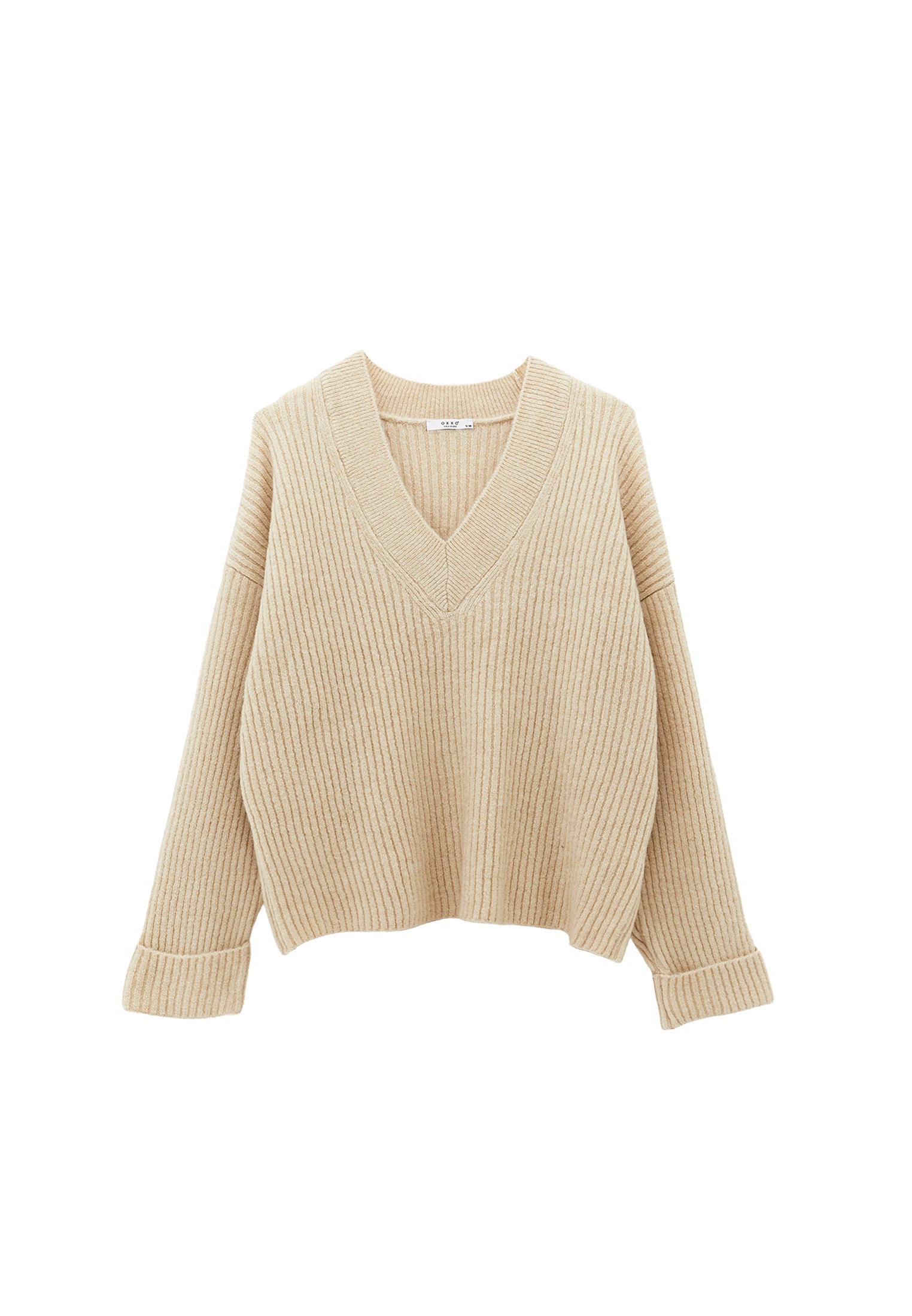V NECK KNIT SWEATER - SILVER BIRCH