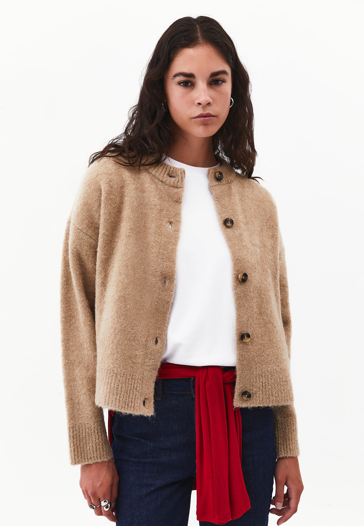 Button Detailed Short Cardigan - Beige