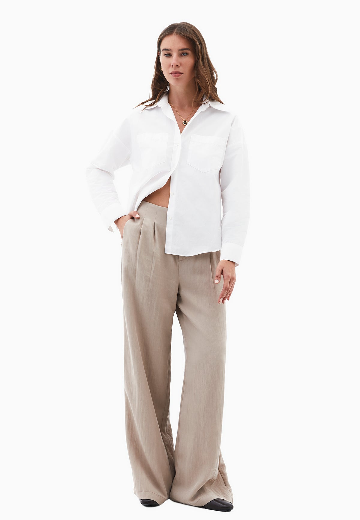 Pleated Wide Leg Pants - Beige