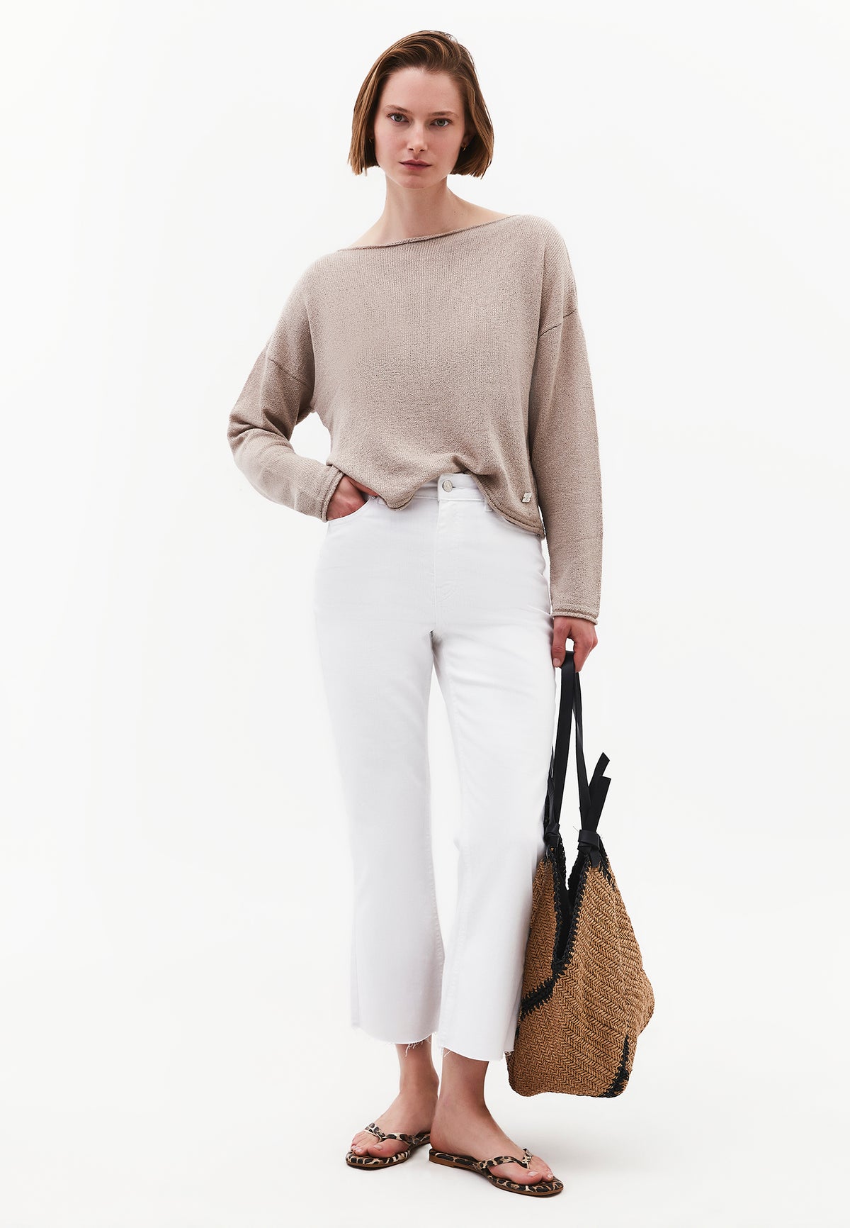 Boat Neck Bouclé Sweater - SIMPLY TAUPE