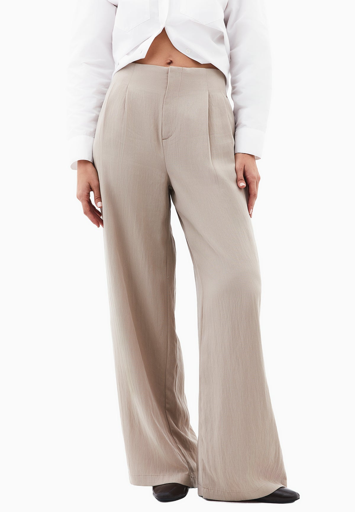 Pleated Wide Leg Pants - Beige