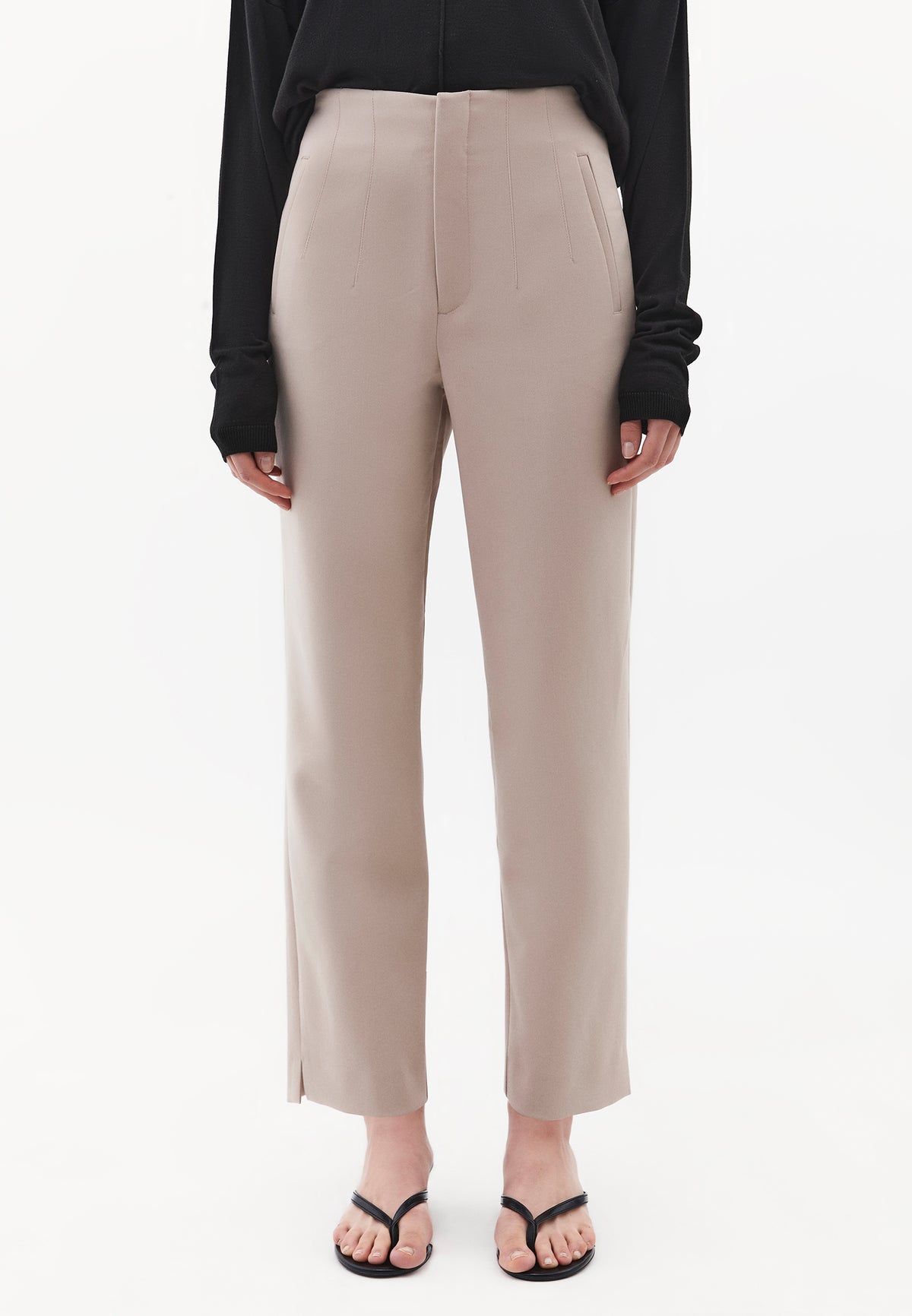 Ultra High Waist Carrot Fit Pants - Beige