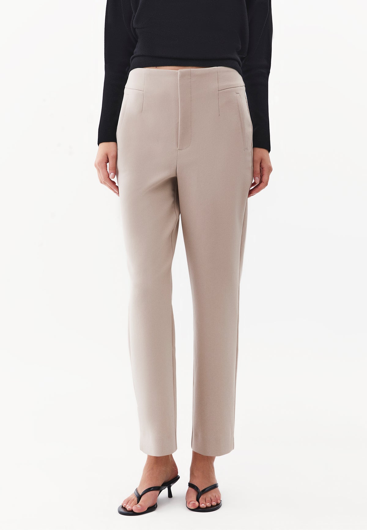 Ultra High Waist Carrot Cut Pants with Pocket Detail - Beige