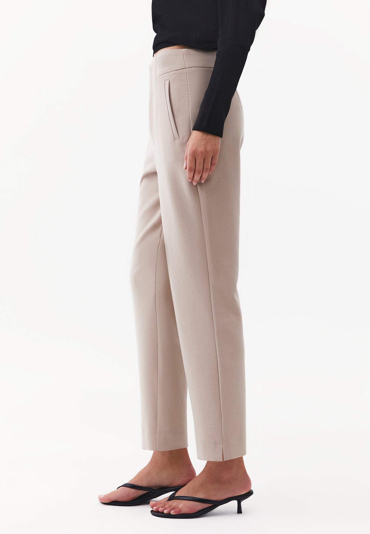 Ultra High Waist Carrot Cut Pants with Pocket Detail - Beige
