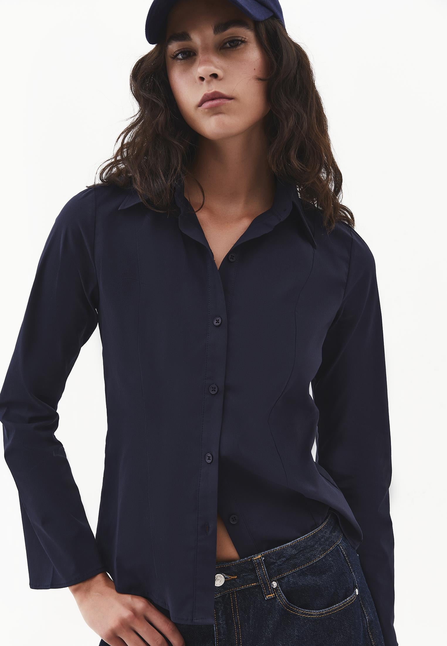 Shirt Collar Long Sleeve Buttoned Shirt - SKY CAPTAIN