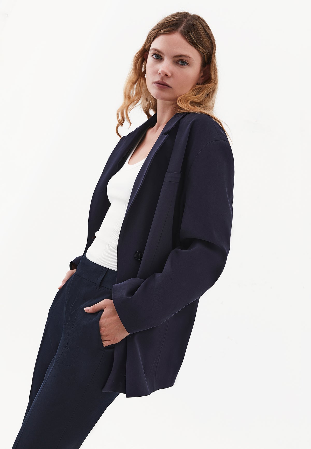 Long Sleeve Oversize Blazer Jacket - Navy Blue