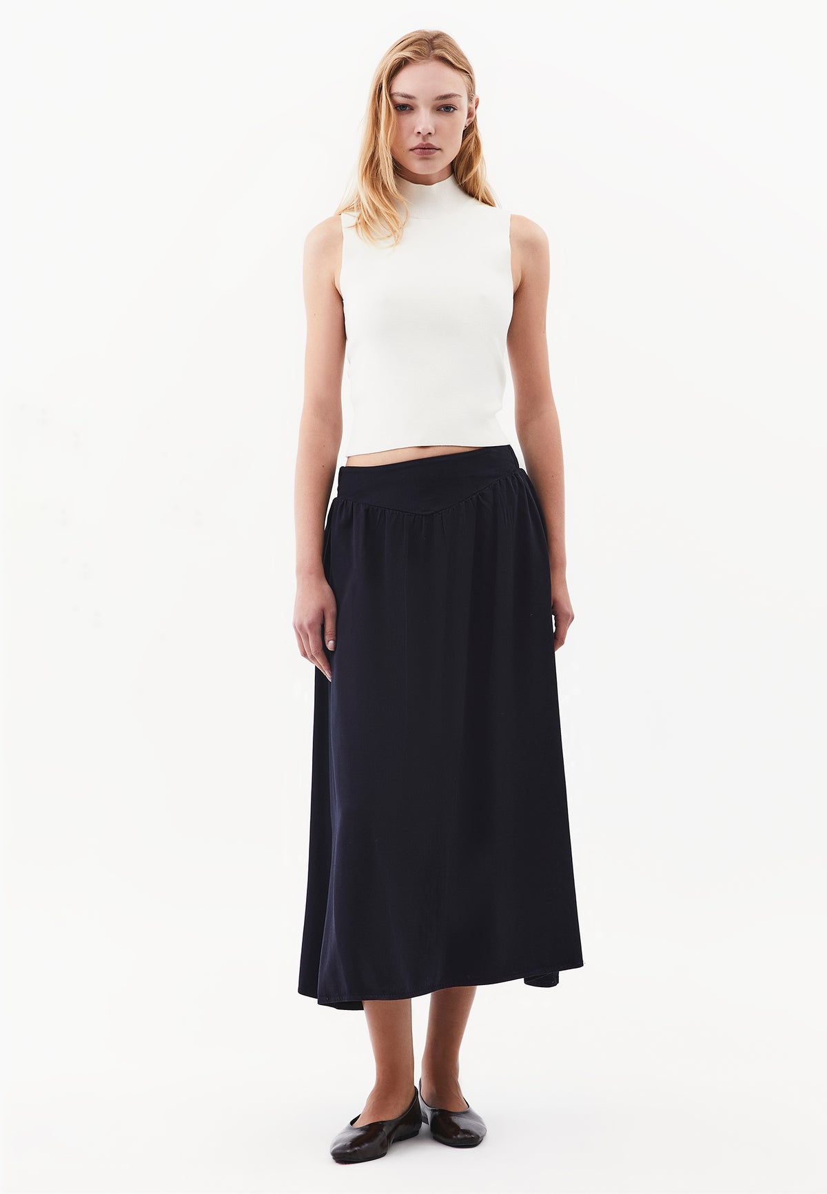 Ultra High Waist Long A-Line Woven Skirt - Navy Blue