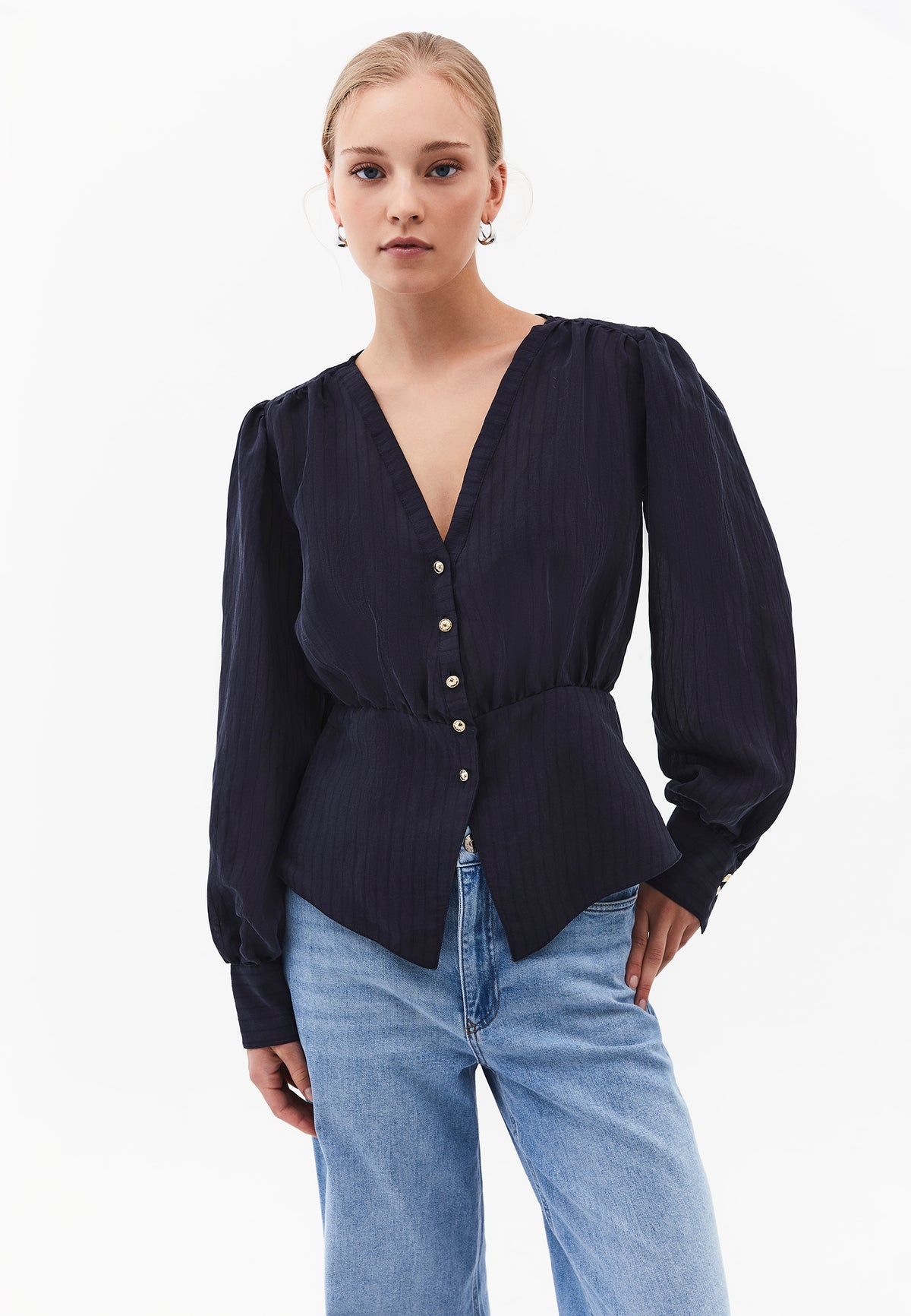 V-Neck Loose Fit Blouse - SKY CAPTAIN
