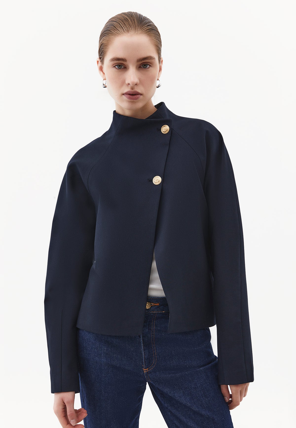 Buttoned Blazer Jacket - Navy Blue