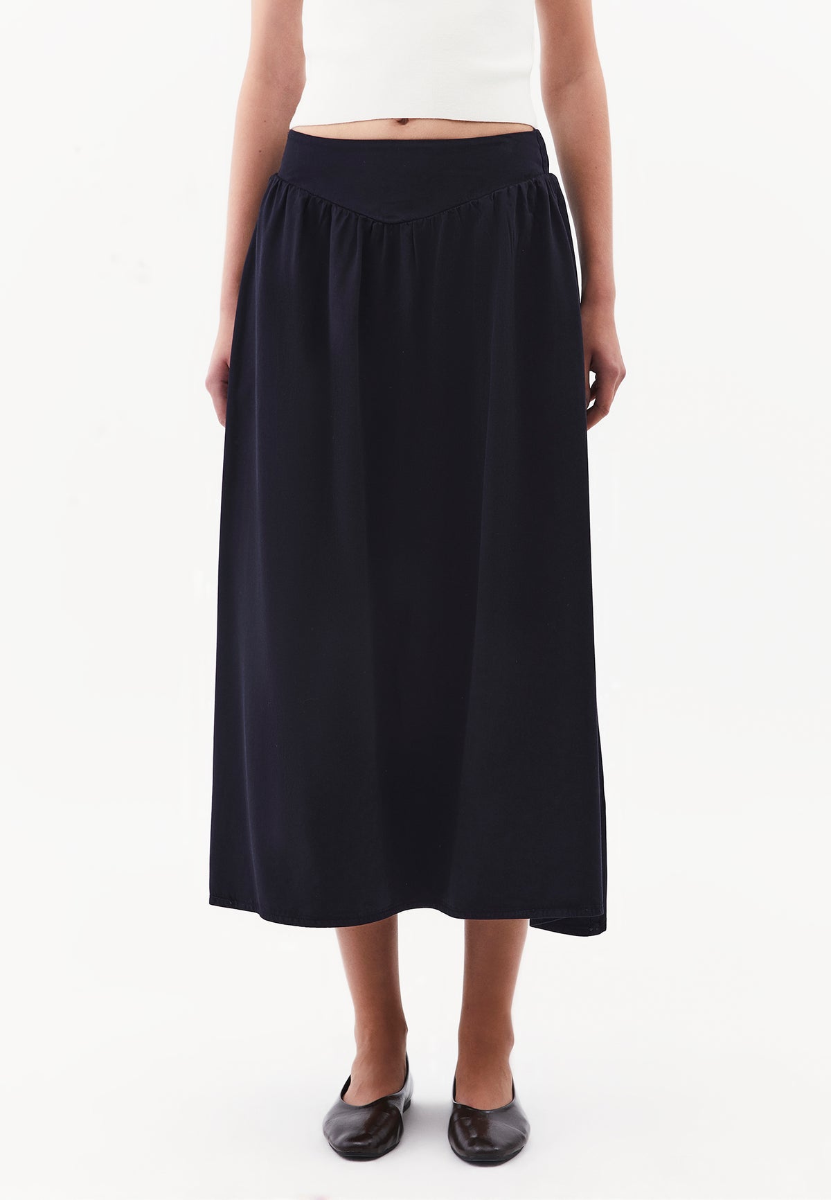 Ultra High Waist Long A-Line Woven Skirt - Navy Blue