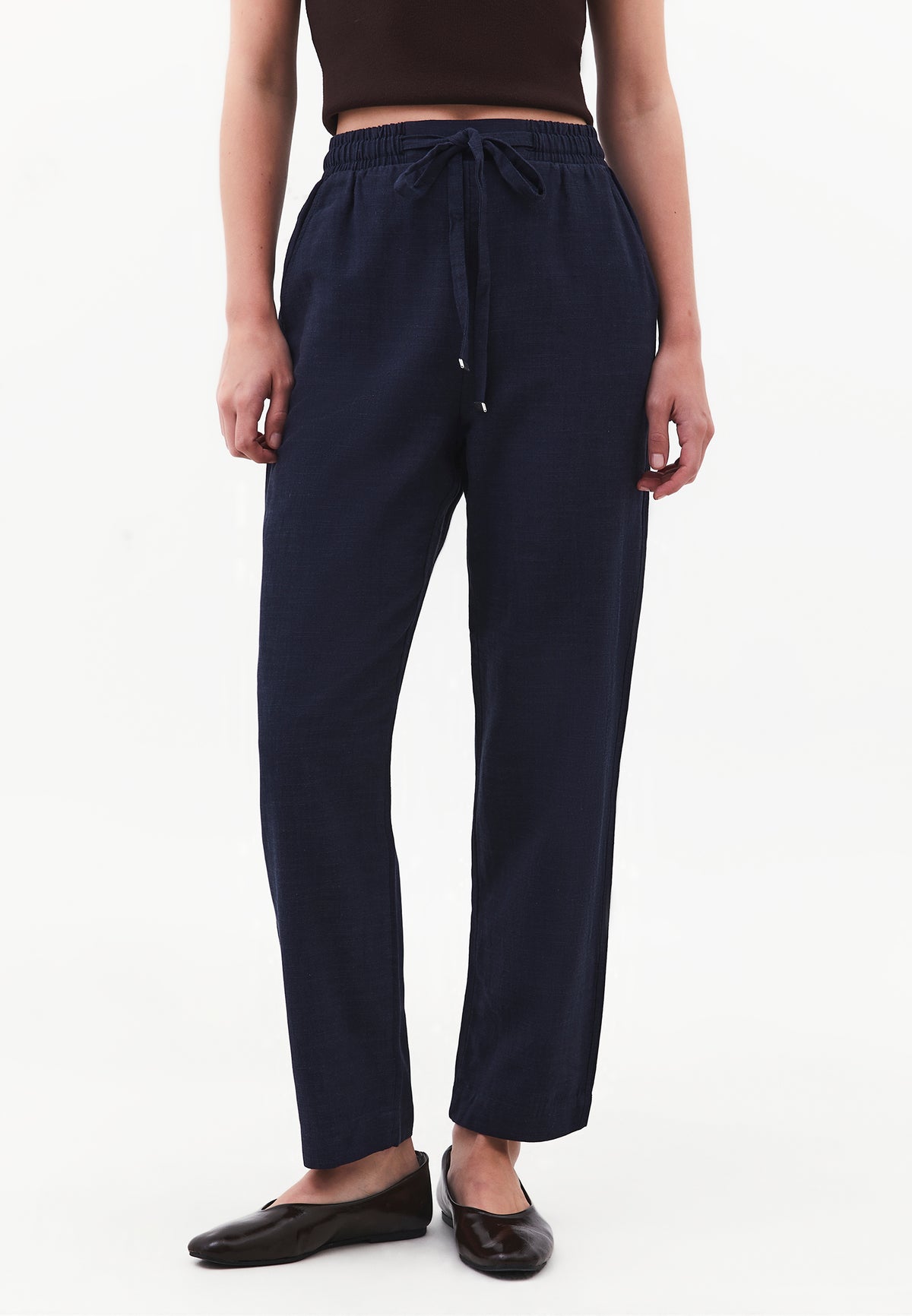 Carrot Pants With Elastic Waist - Navy Blue
