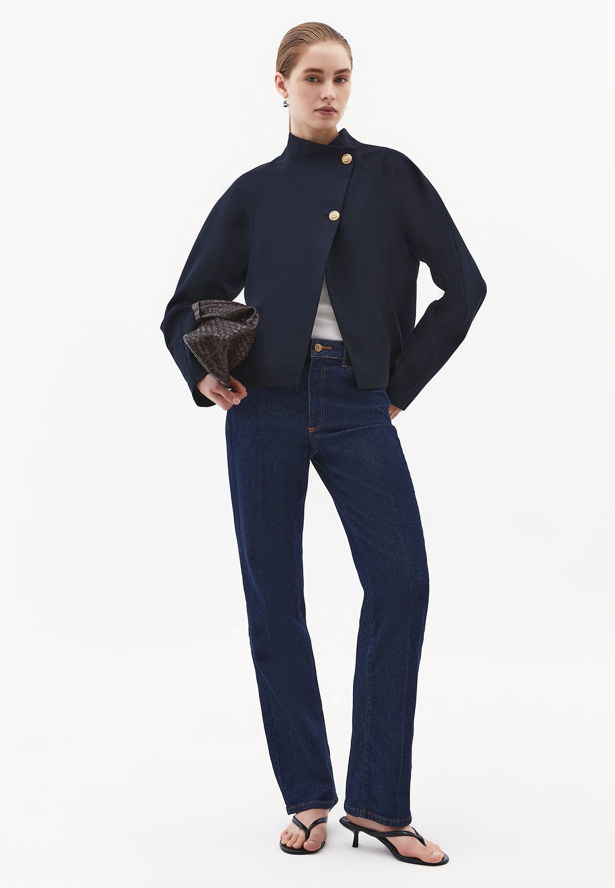Buttoned Blazer Jacket - Navy Blue